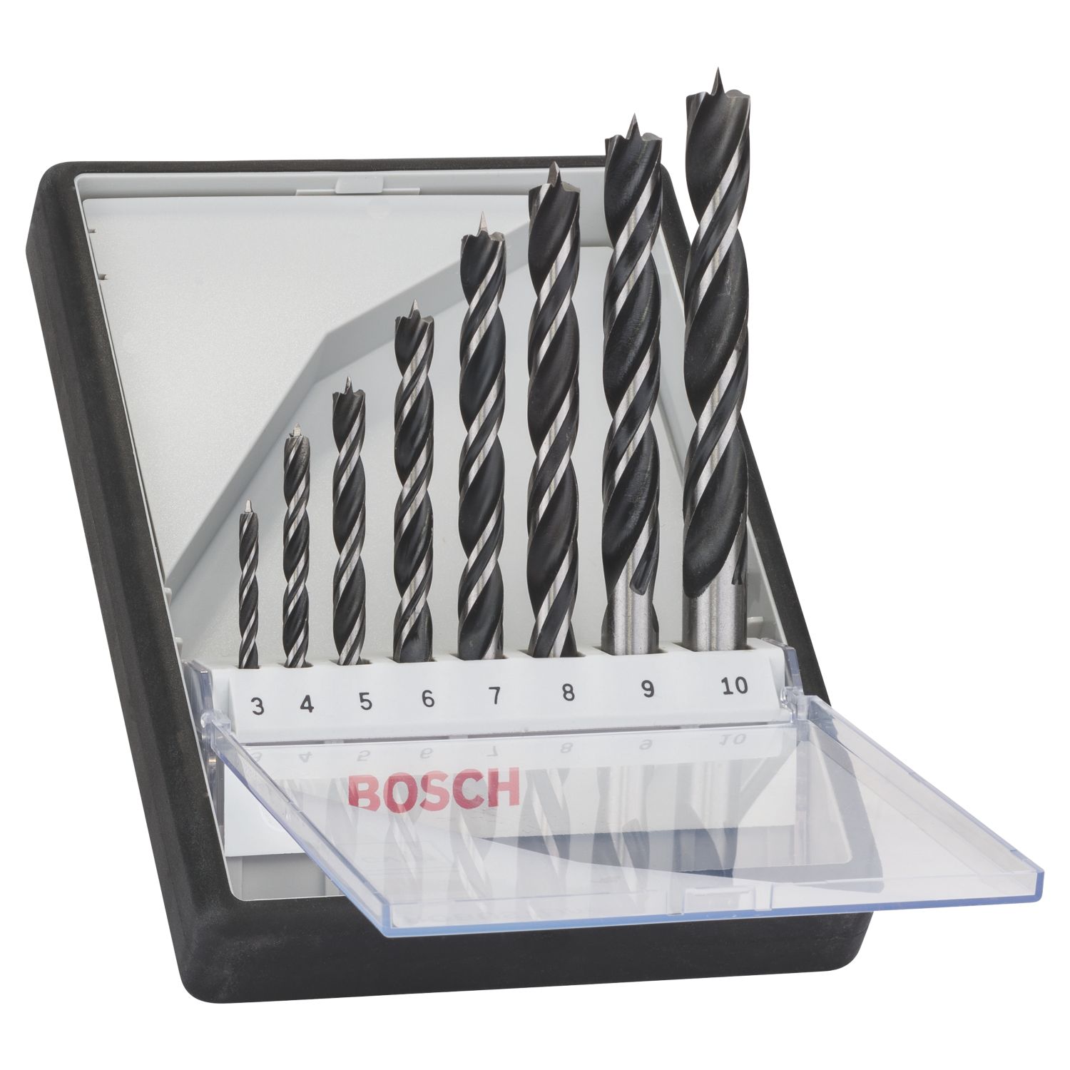 Bosch Straight Shank Double-Flute Brad Point Wood Drill Bit Set 8 Pieces (398TR)