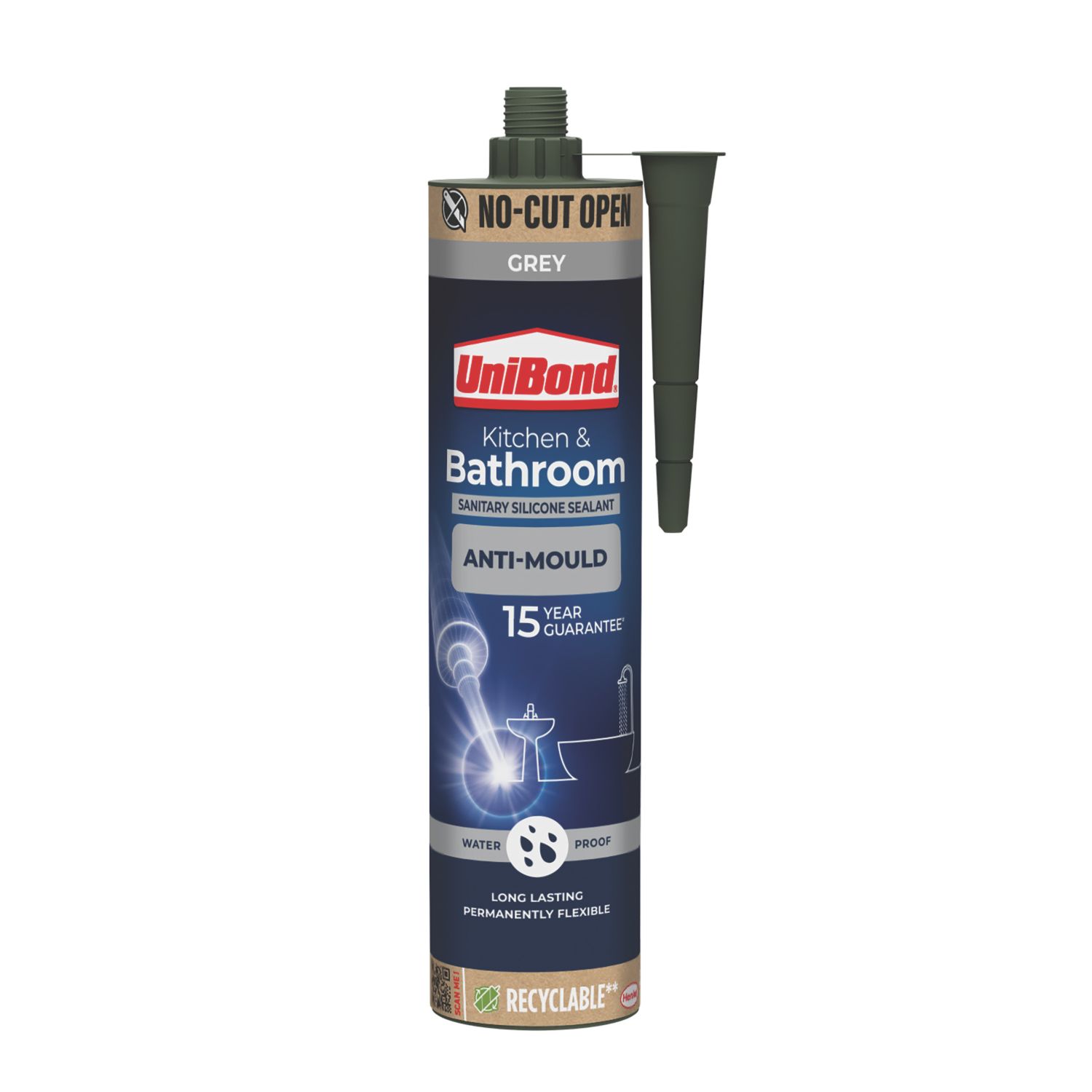 Unibond Kitchen & Bathroom Anti-Mould Sealant Grey 280ml (409CW)