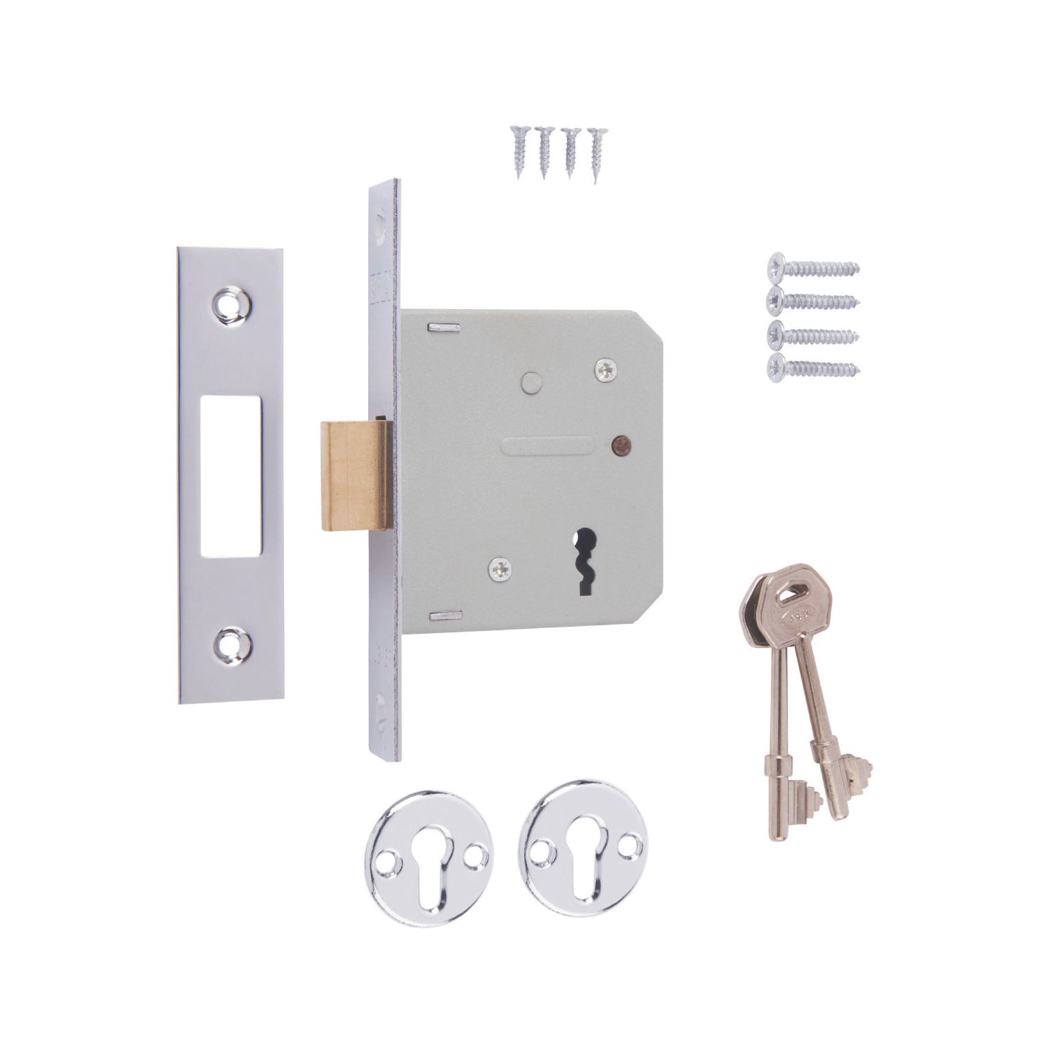 ERA 3 Lever Chrome Effect Mortice Deadlock 64mm Case - 44mm Backset (41089)