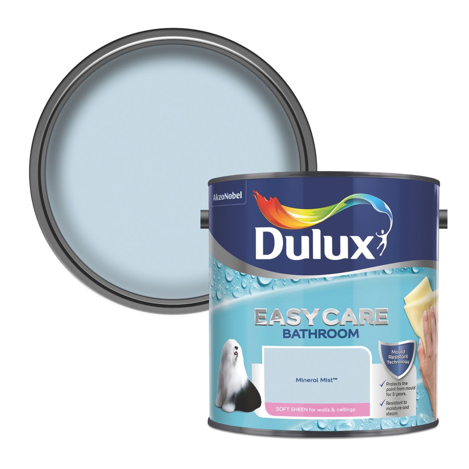 Dulux Easycare 2.5Ltr Mineral Mist Soft Sheen Emulsion Bathroom Paint (41221)