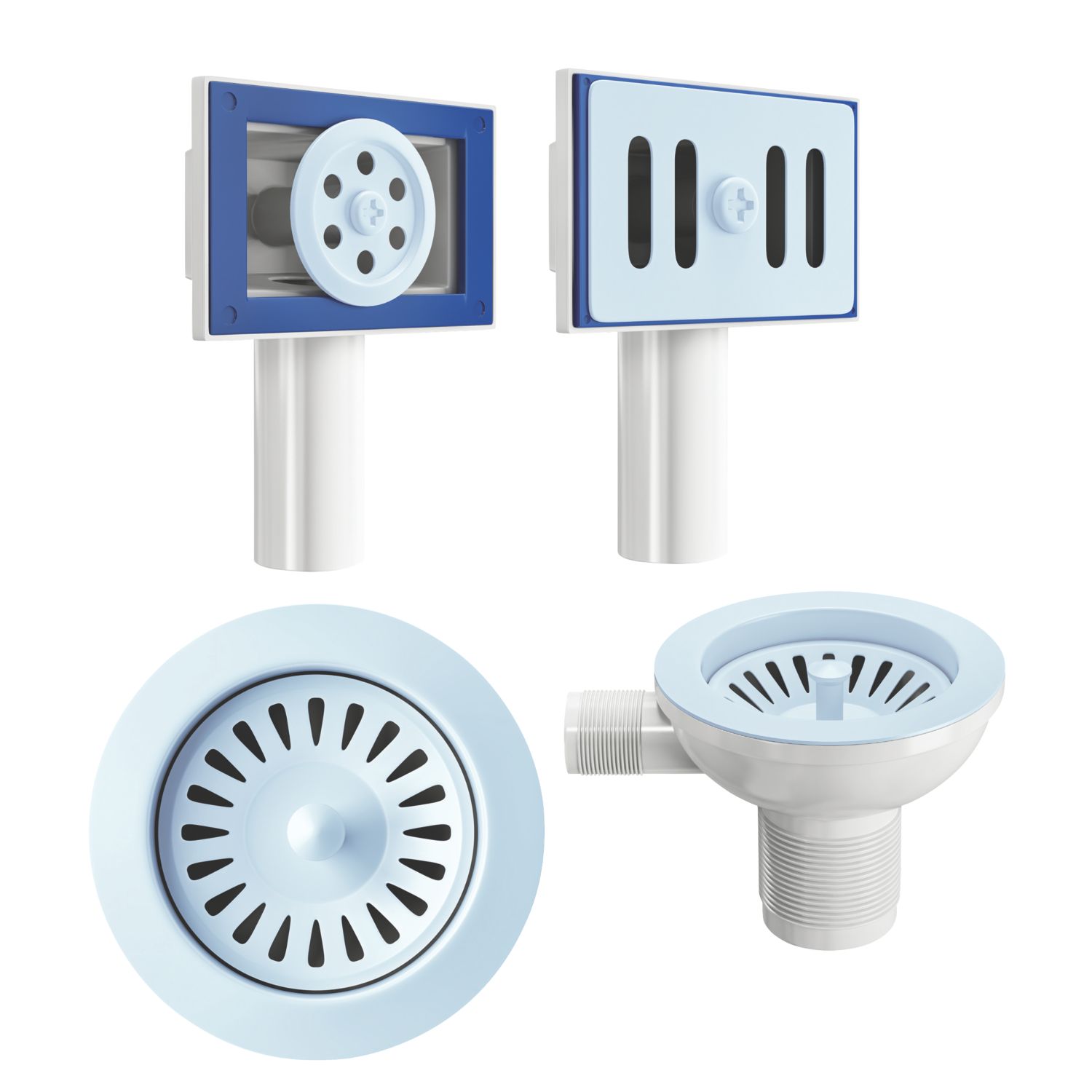 ETAL Sink Strainer Waste with Overflow Blue 90mm (413JL)