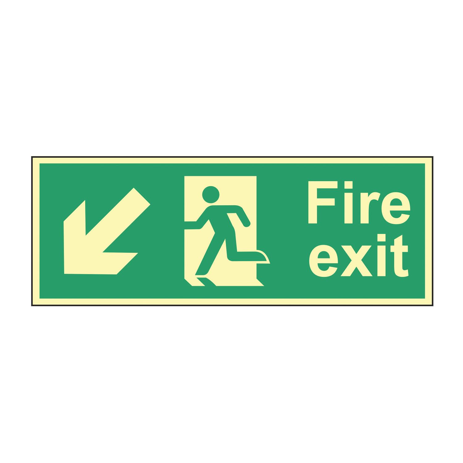 Essentials Photoluminescent "Fire Exit Man Down Left Arrow" Sign 150mm x 400mm (415FG)