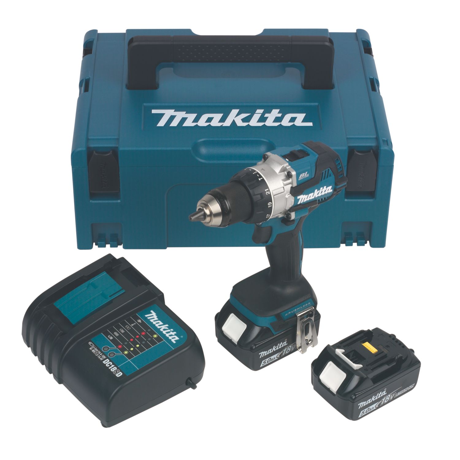 Makita DHP489STJ 18V 2 x 5.0Ah Li-Ion LXT Brushless Cordless Combi Drill (415TM)