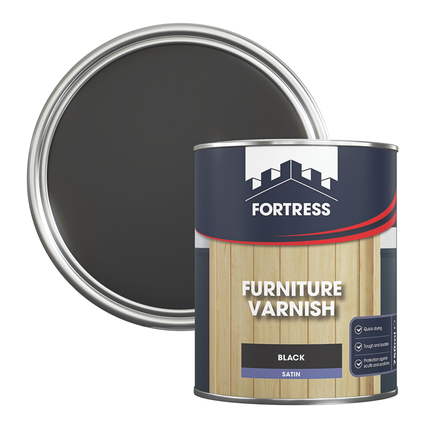 Fortress 750ml Black Satin Water-Based Interior Furniture Varnish (416JM)
