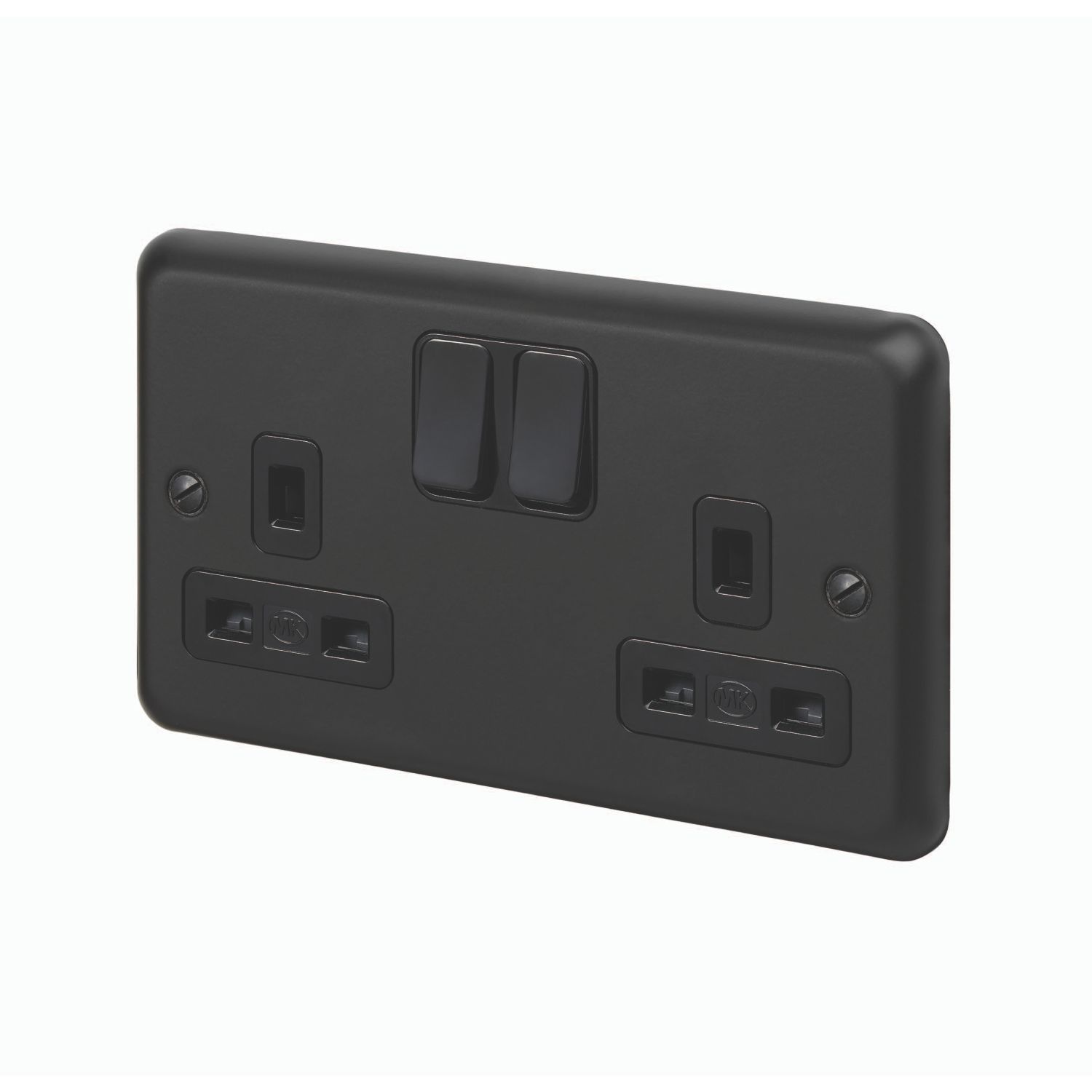 MK Contoura 13A 2-Gang DP Switched Plug Socket Black with Colour-Matched Inserts (418RG)