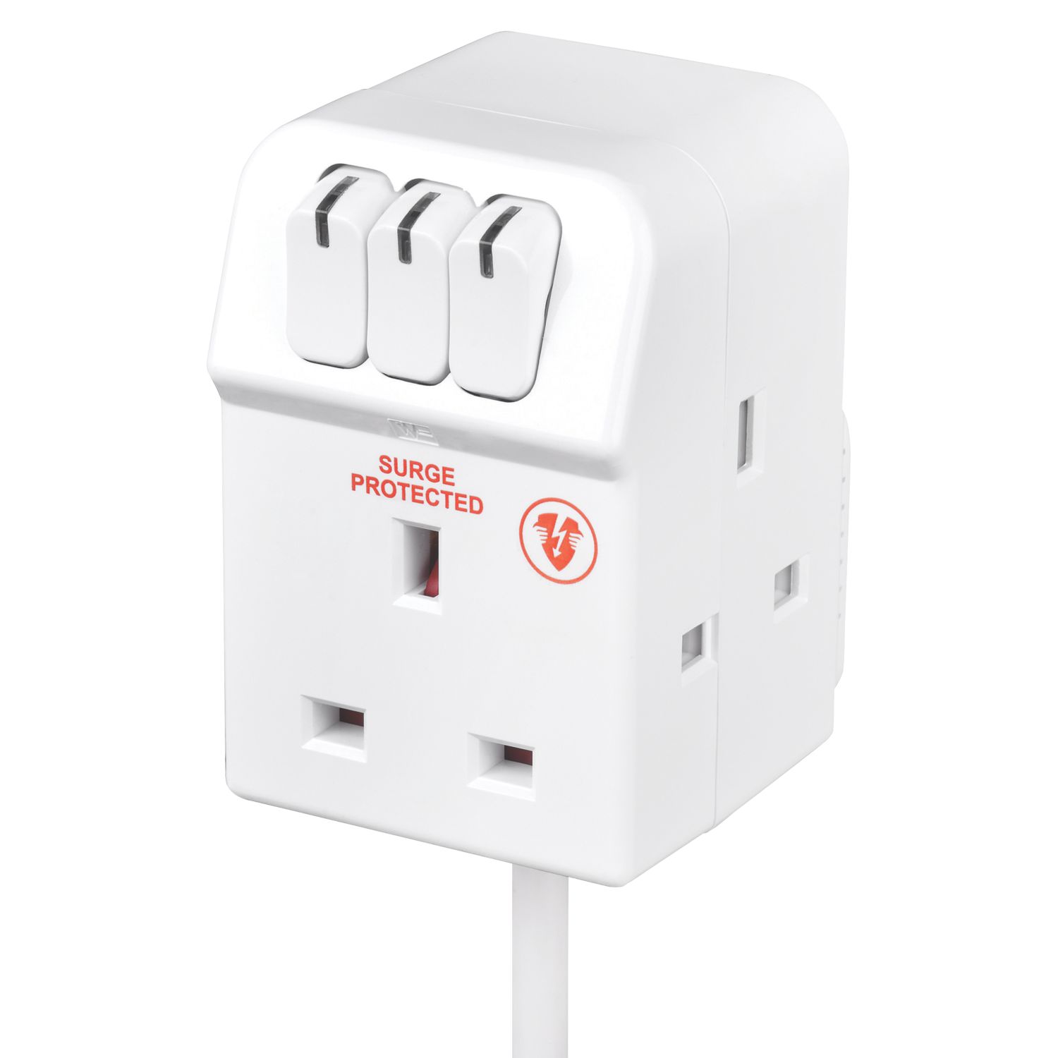 Masterplug 13A 3-Gang Switched Surge-Protected Extension Lead White 2m (420JR)