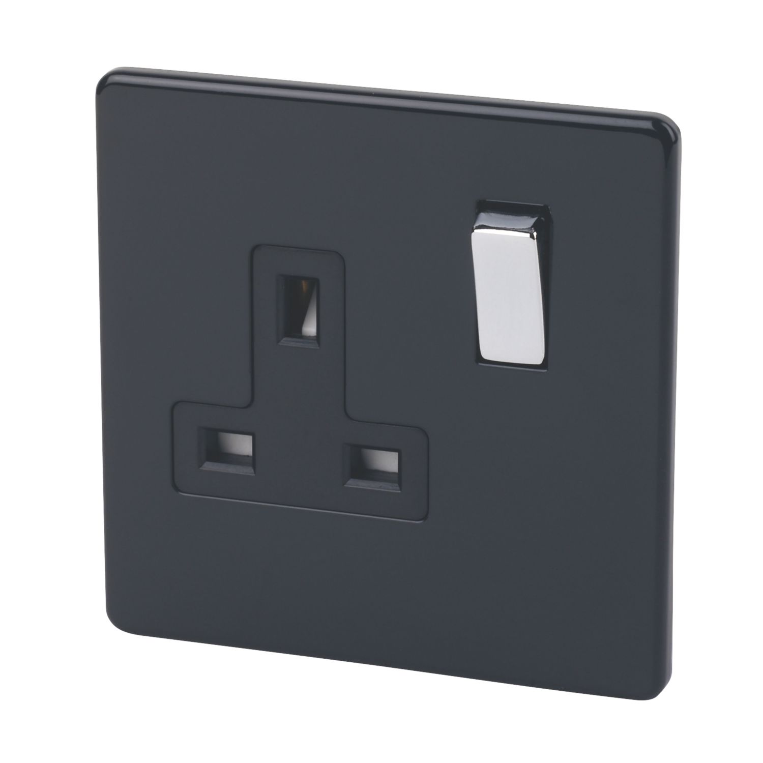 Varilight 13AX 1-Gang DP Switched Plug Socket Jet Black with Black Inserts (42480)