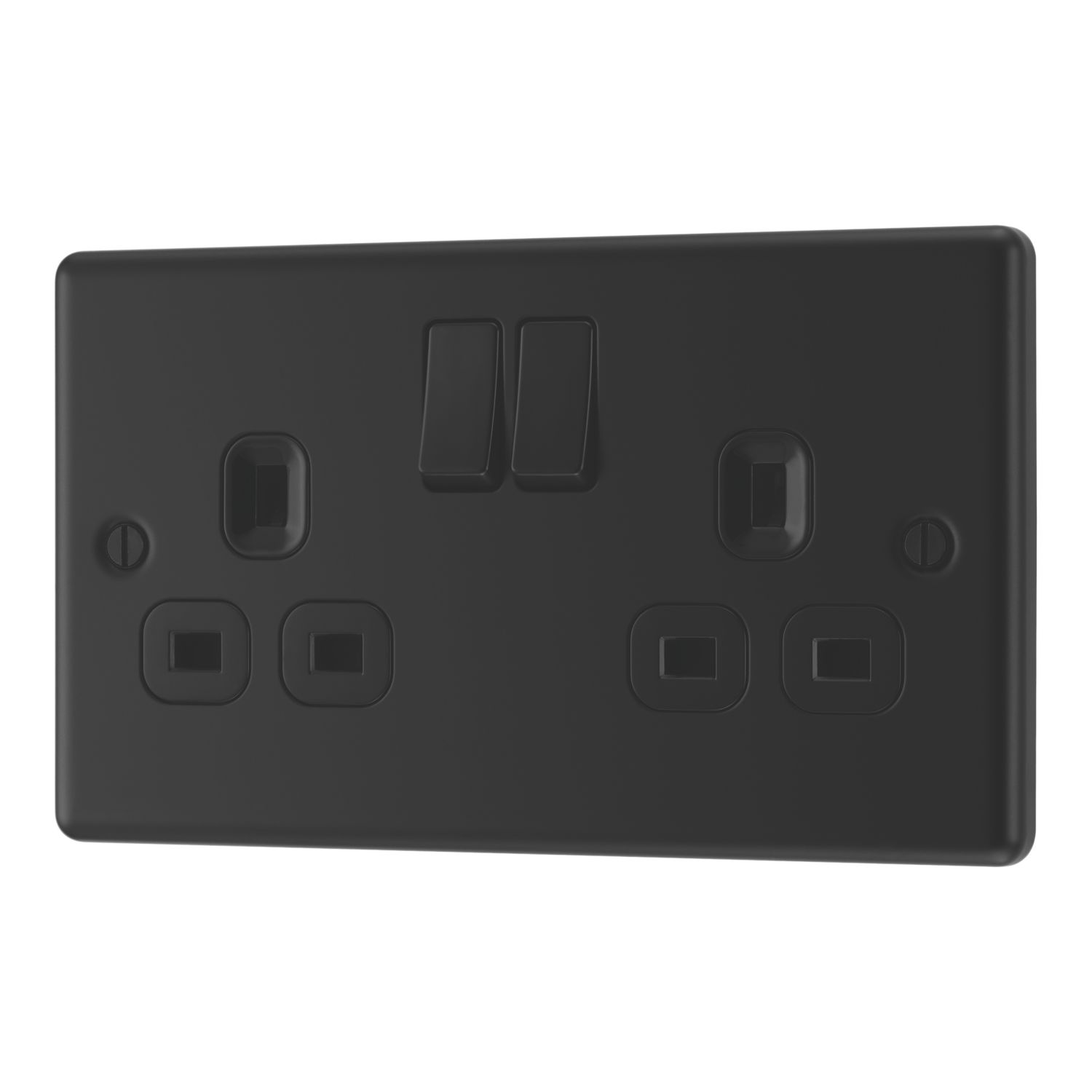 LAP 13A 2-Gang SP Switched Socket Matt Black with Black Inserts (426PN)