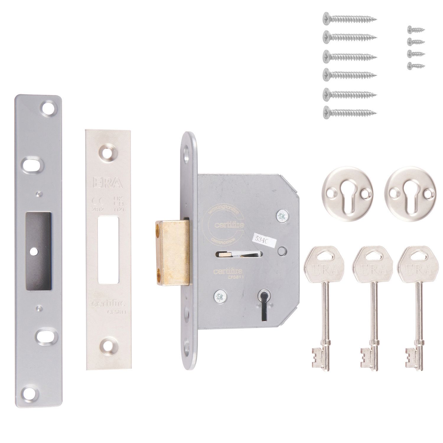 ERA 5 Lever Satin Nickel Mortice Deadlock 64mm Case - 44mm Backset (42912)