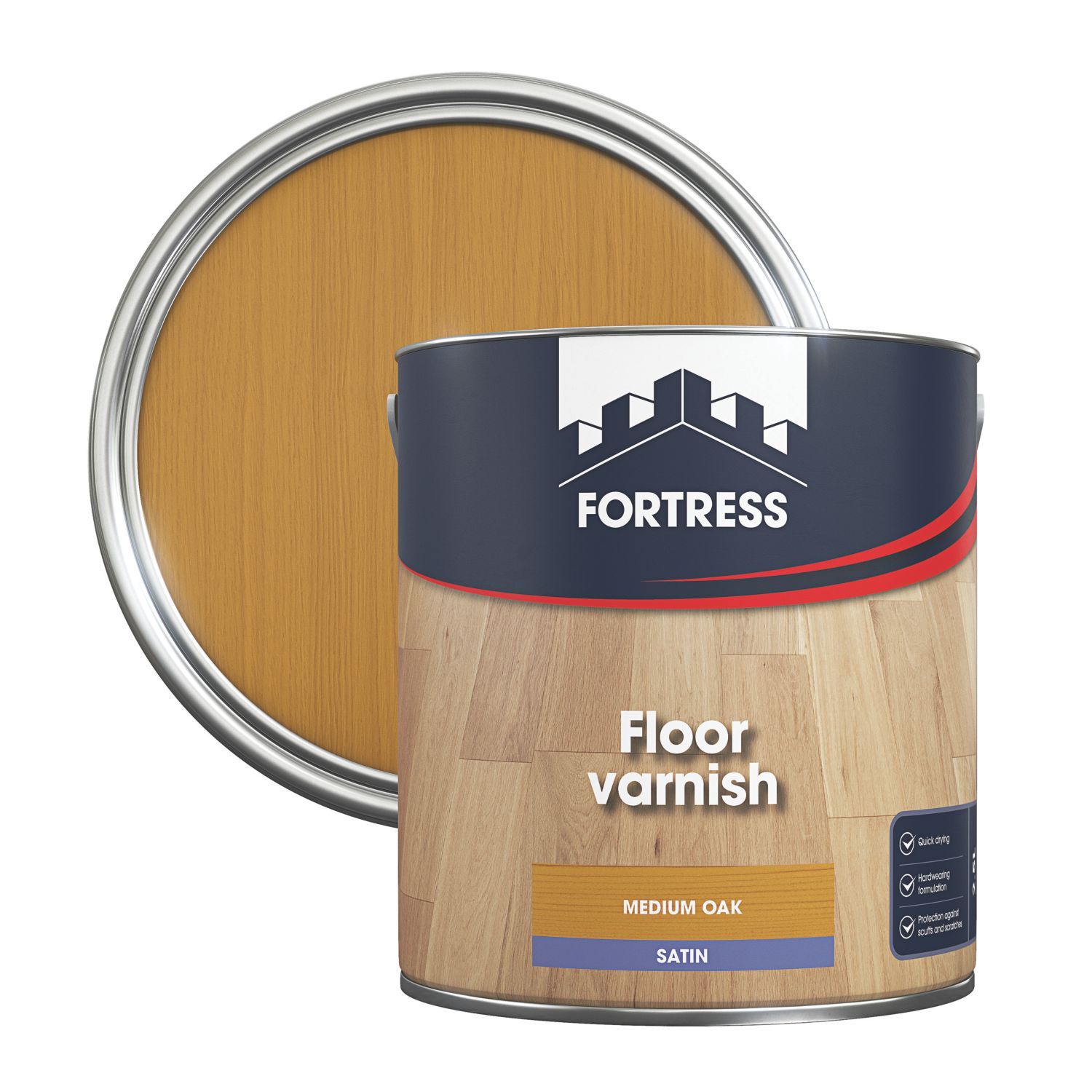 Fortress 2.5Ltr Mid Oak Satin Water-Based Floor Varnish (429JM)