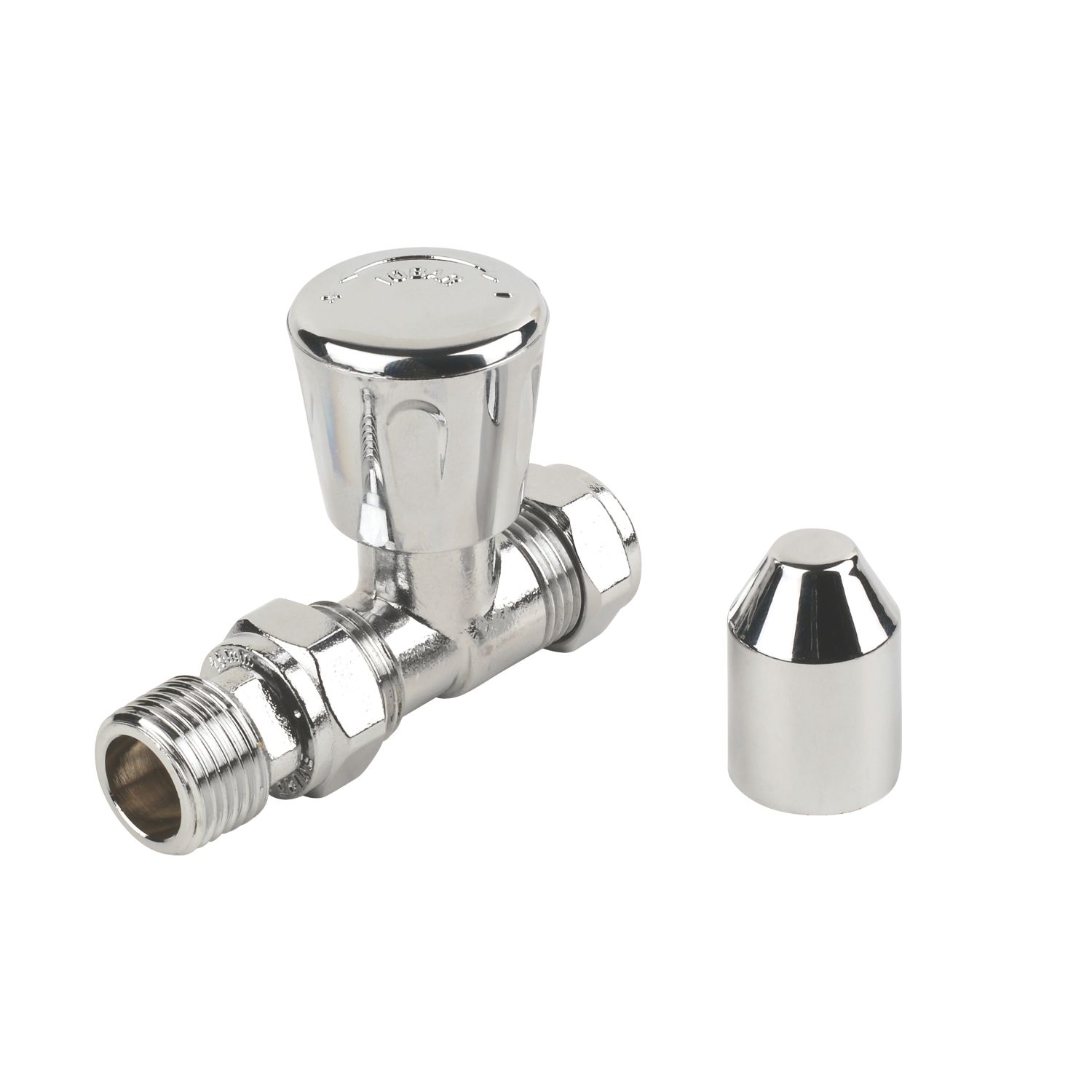 15mm x 1/2" Chrome Straight Modern Manual Radiator Valve Head & Body 2 Pack (43146)