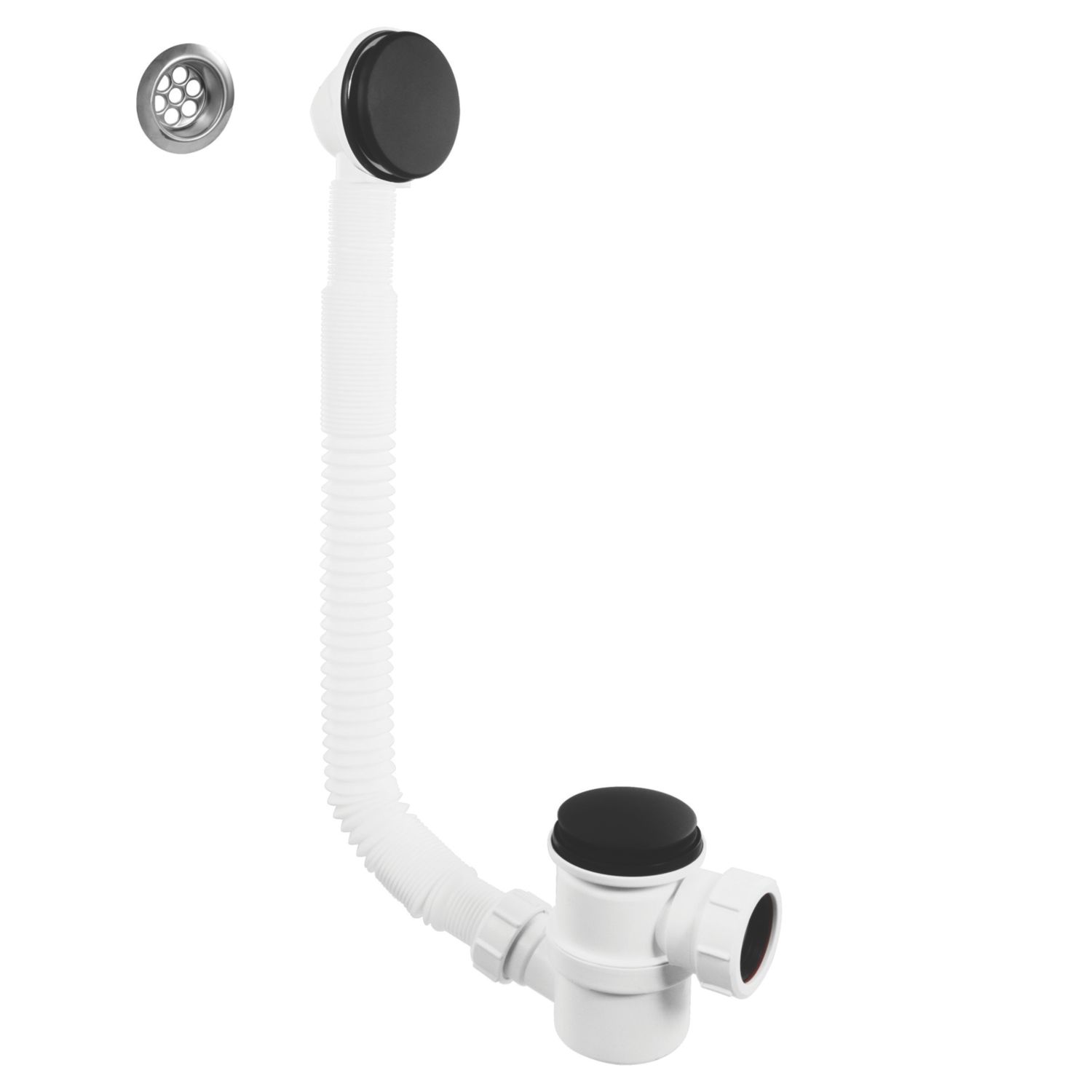 McAlpine Adjustable Bath Trap With Matt Black Click‐Clack Waste/Plug (437CL)