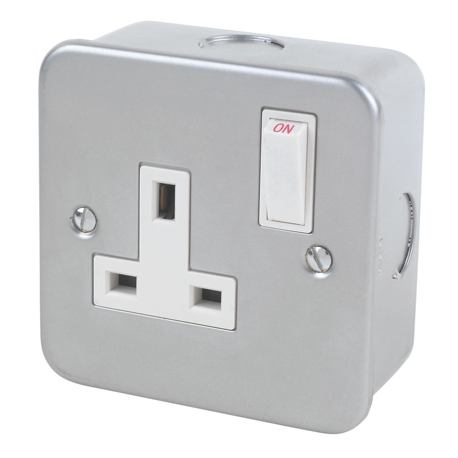 Essentials 13A 1-Gang SP Switched Metal Clad Socket with White Inserts (43926)