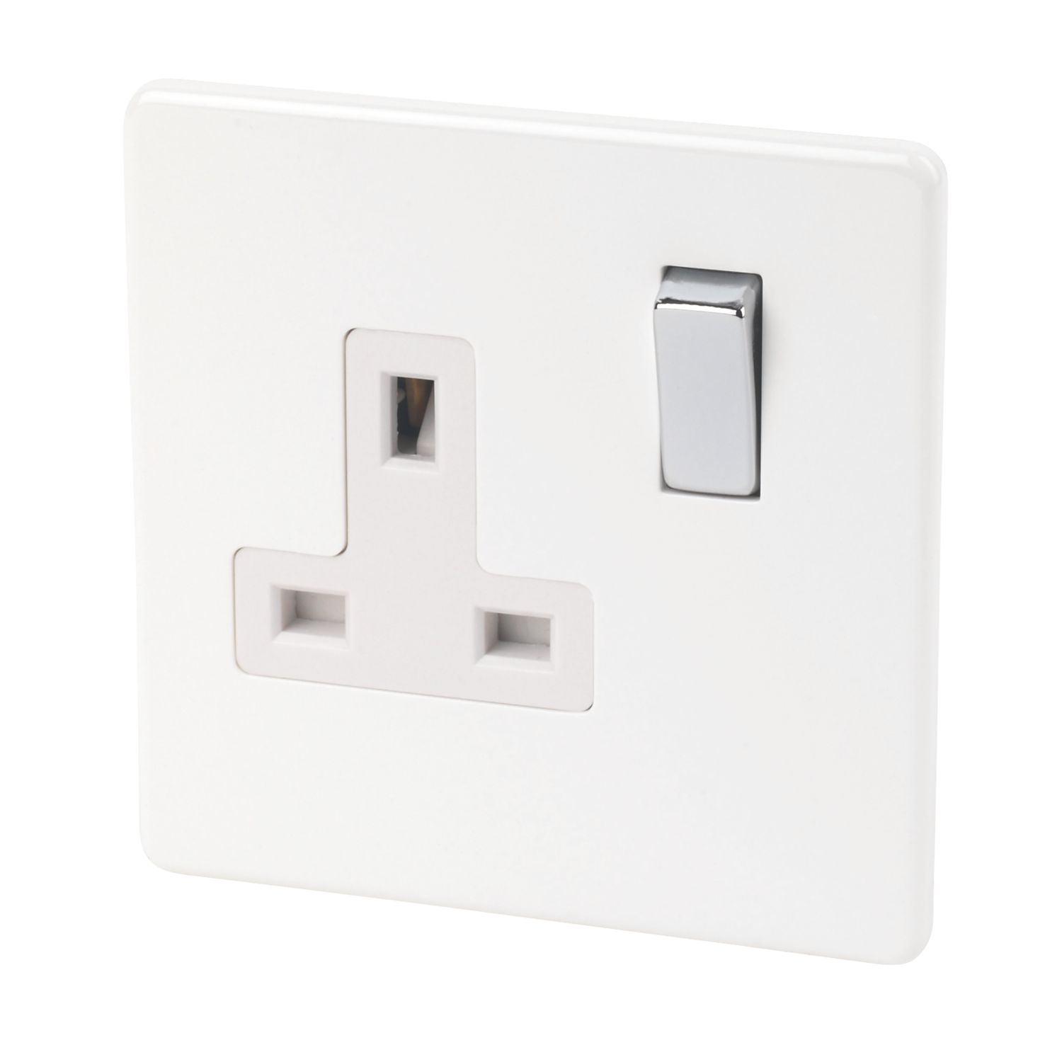 Varilight 13AX 1-Gang DP Switched Plug Socket Ice White with White Inserts (44074)