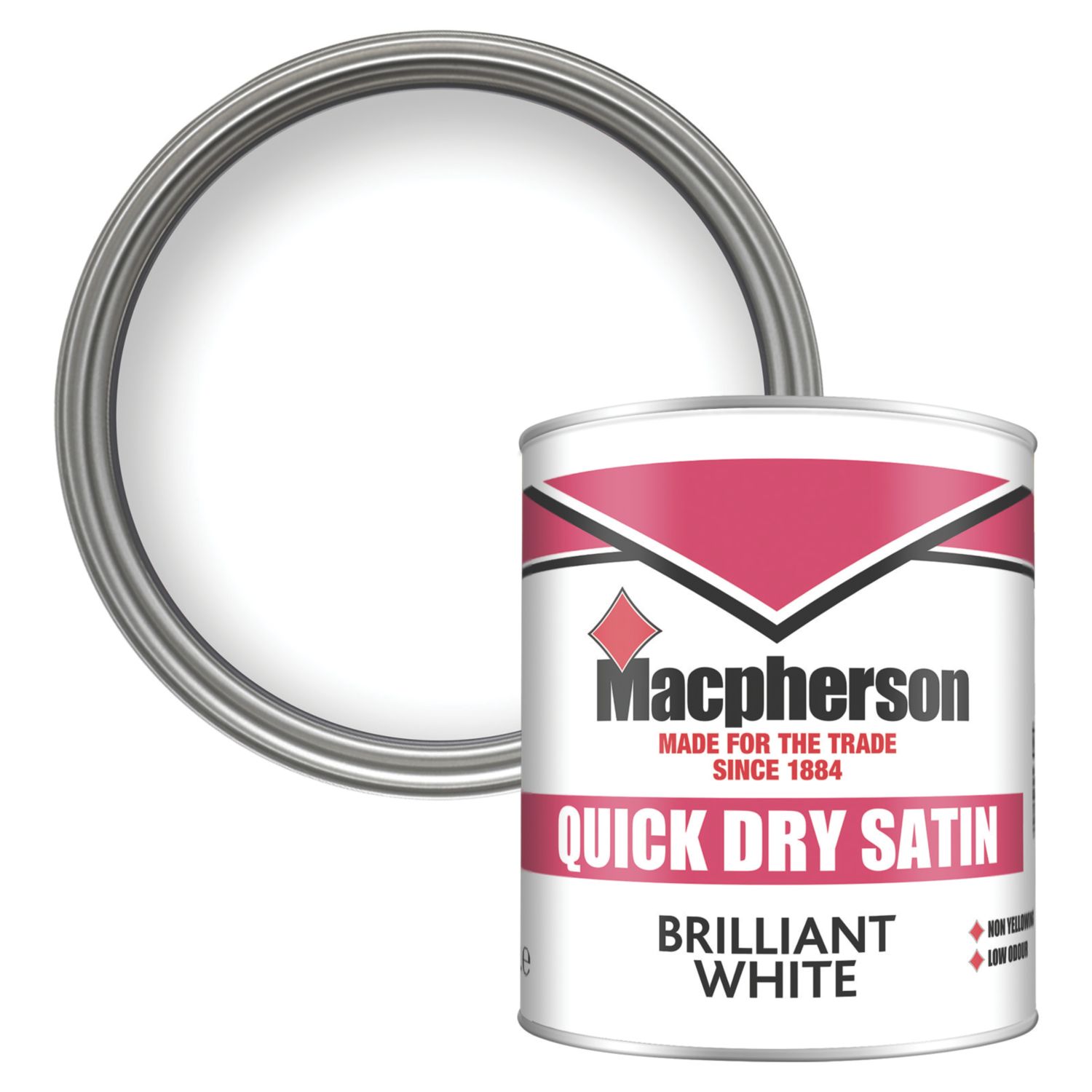 Macpherson 1Ltr Brilliant White Satin Trim Wood & Metal Paint (440AJ)