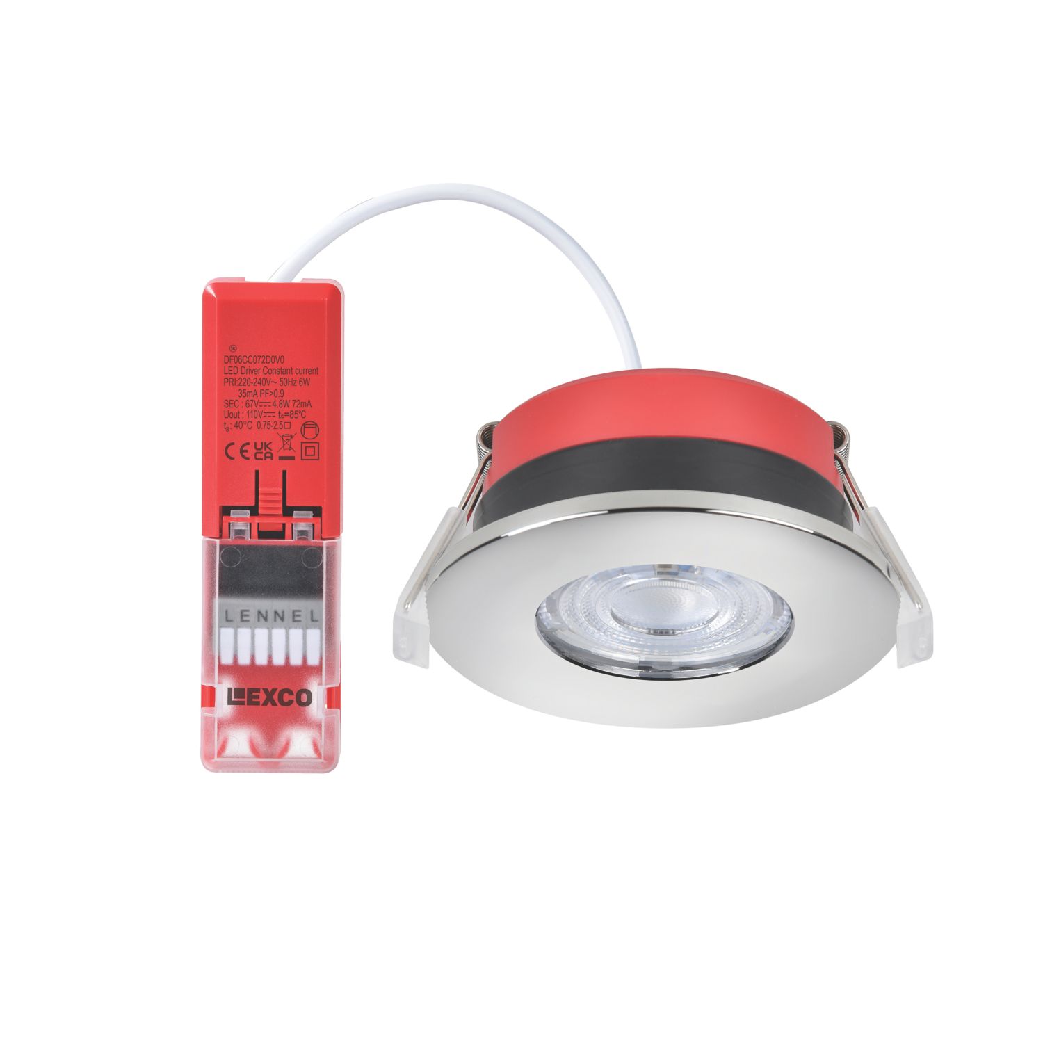 Lexco Tania Fixed Fire Rated LED Downlight Polished Chrome 6W 600lm (440RE)