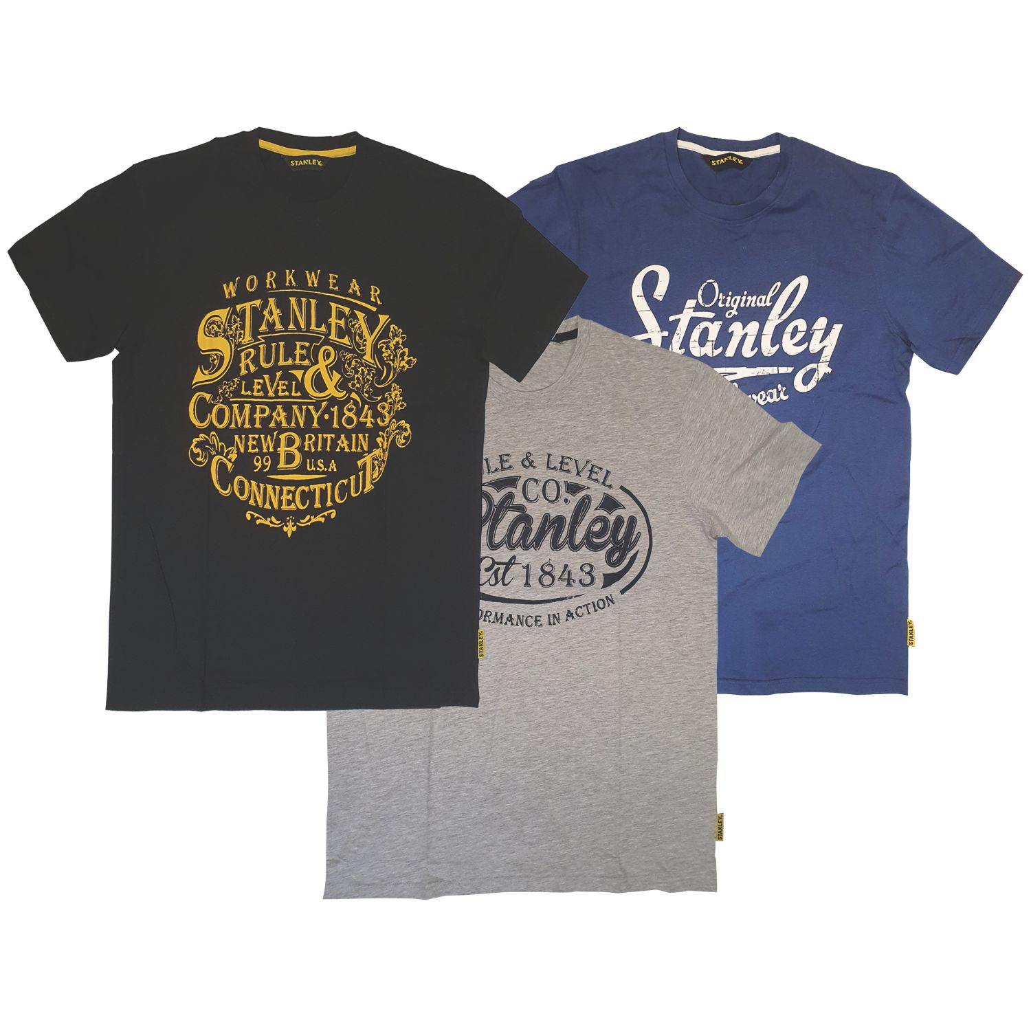 Stanley Benton Short Sleeve T-Shirts 1 x Black, 1 x Blue & 1 x Grey Large 45" Chest 3 Piece Set (441KV)