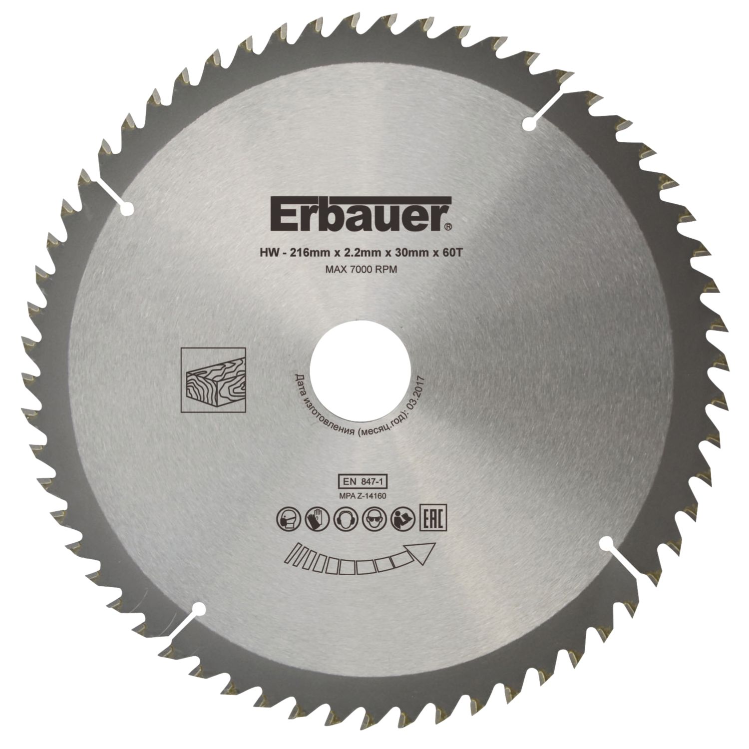 Erbauer Wood TCT Saw Blade 216mm x 30mm 60T (4420V)