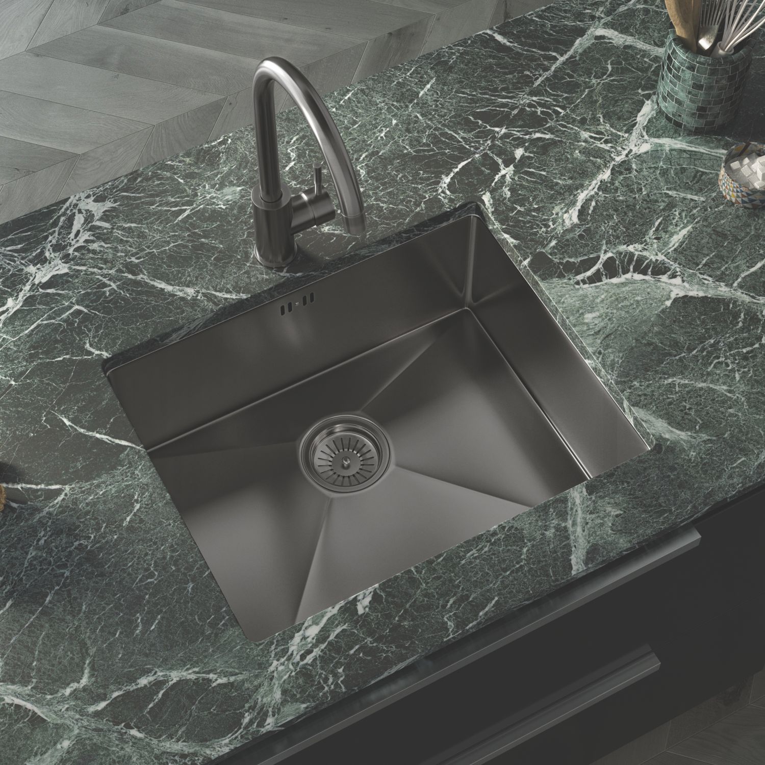 ETAL Elite 1 Bowl Stainless Steel Inset / Undermount Kitchen Sink Brushed Gun Metal 540mm x 205mm (442JL)