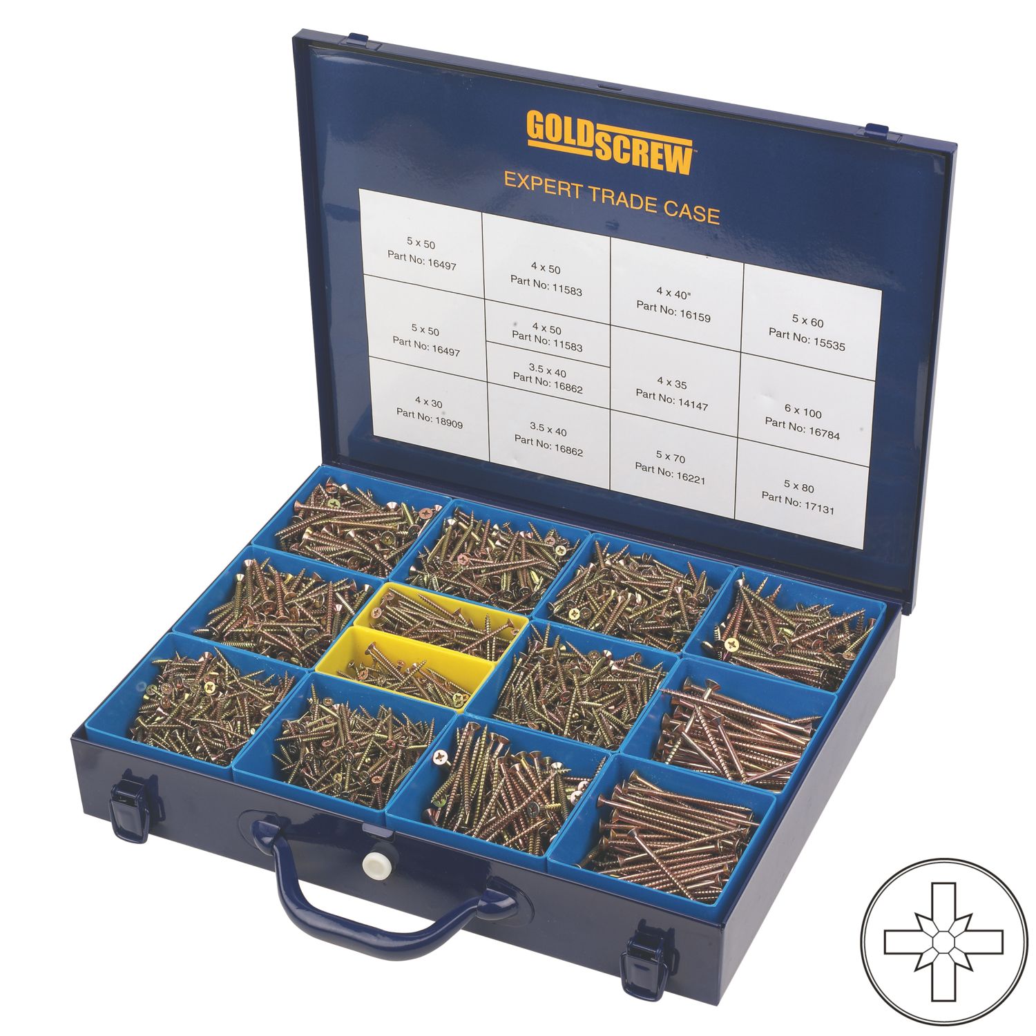 Goldscrew PZ Double-Countersunk Woodscrews Expert Trade Case 2800 Pcs (44480)