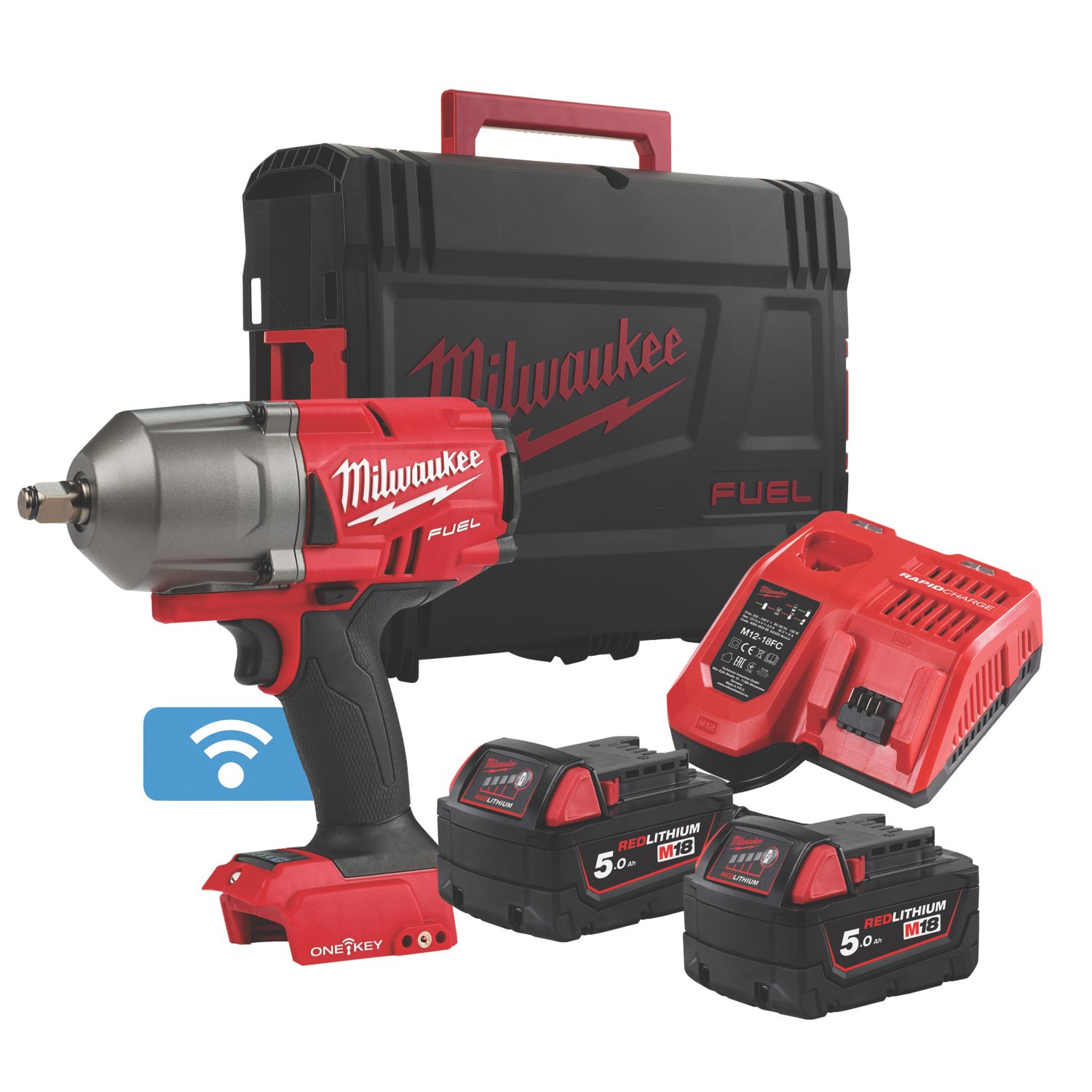 Milwaukee M18 ONEFHIWF12-502X FUEL 18V 2 x 5.0Ah Li-Ion RedLithium Brushless Cordless ONE-KEY Impact Wrench (445GE)