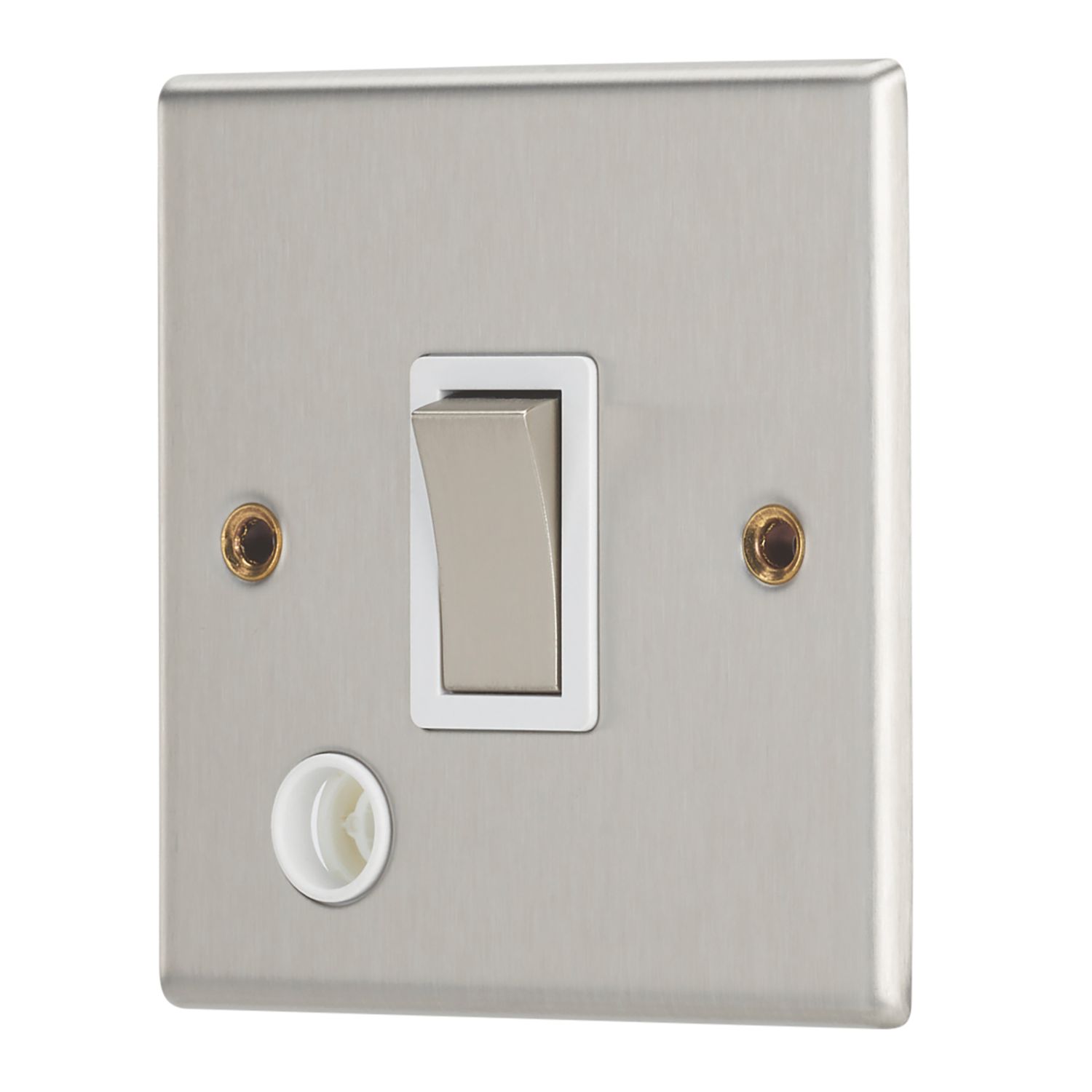 Contactum iConic 20A 1-Gang DP Control Switch & Flex Outlet Brushed Steel with White Inserts (445RP)