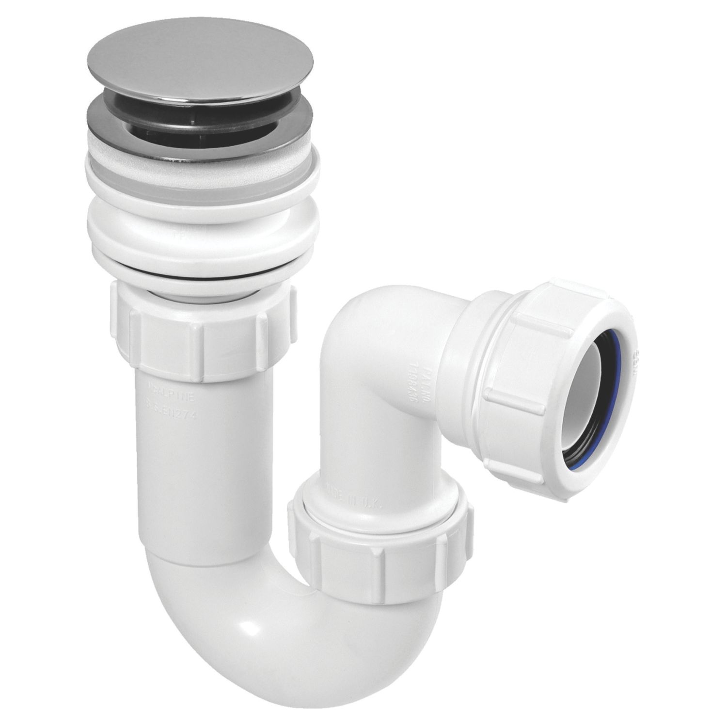 McAlpine Unslotted Pop Up All-in-One Basin Waste with Tubular Trap White 32mm (446CL)