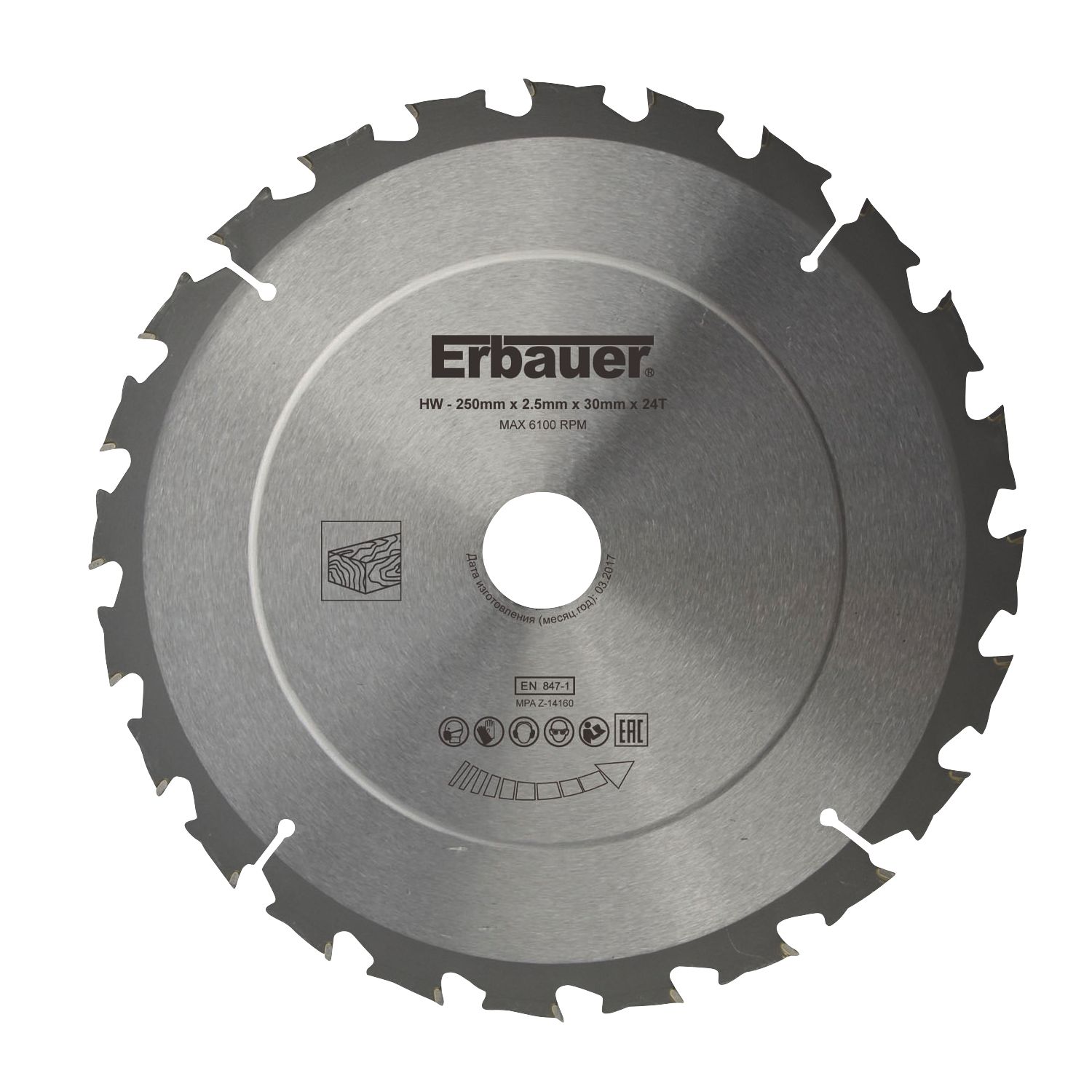 Erbauer Wood TCT Saw Blade 250mm x 30mm 24T (4484V)