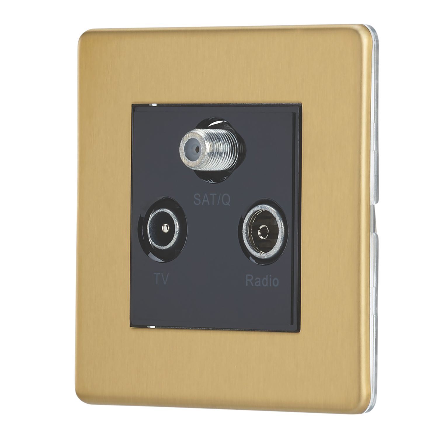 Contactum Lyric 1-Gang Coaxial TV / FM & Satellite Socket Brushed Brass with Black Inserts (448RP)