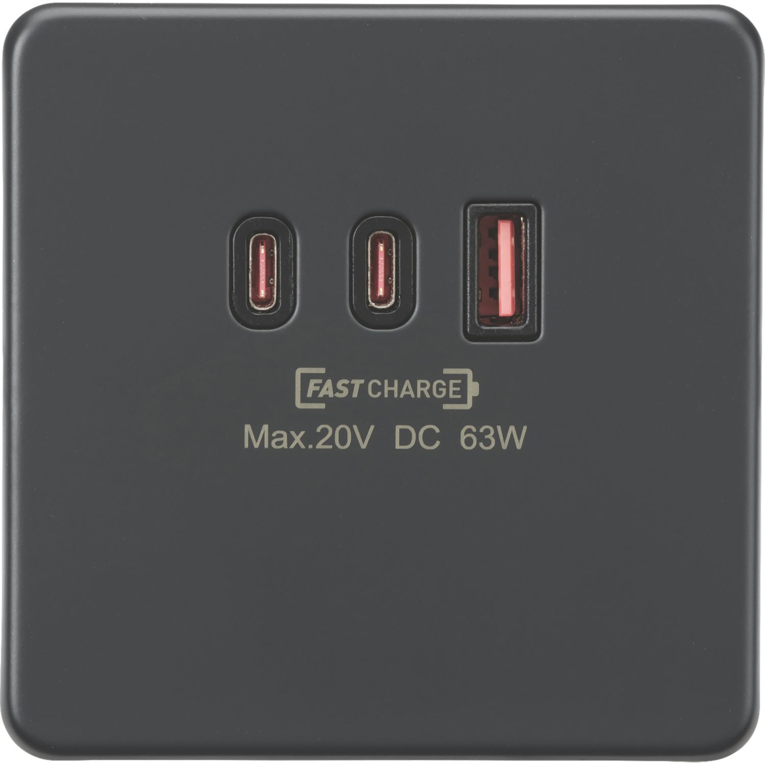 Knightsbridge 5A 63W 3-Outlet Type A & C USB Socket Anthracite with Black Inserts (449PX)