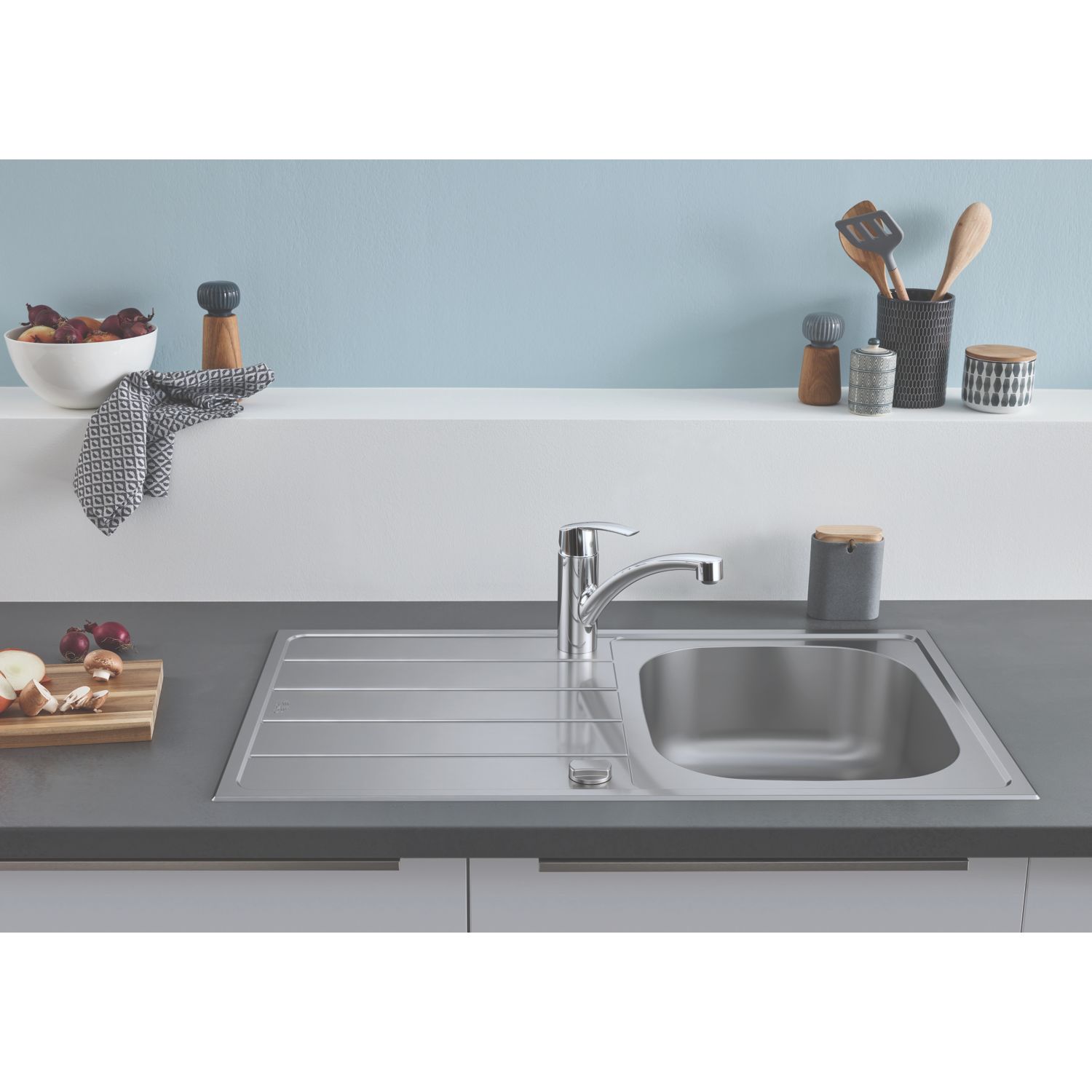 Grohe K200 1 Bowl Stainless Steel Sink Chrome 860mm x 500mm (449VY)