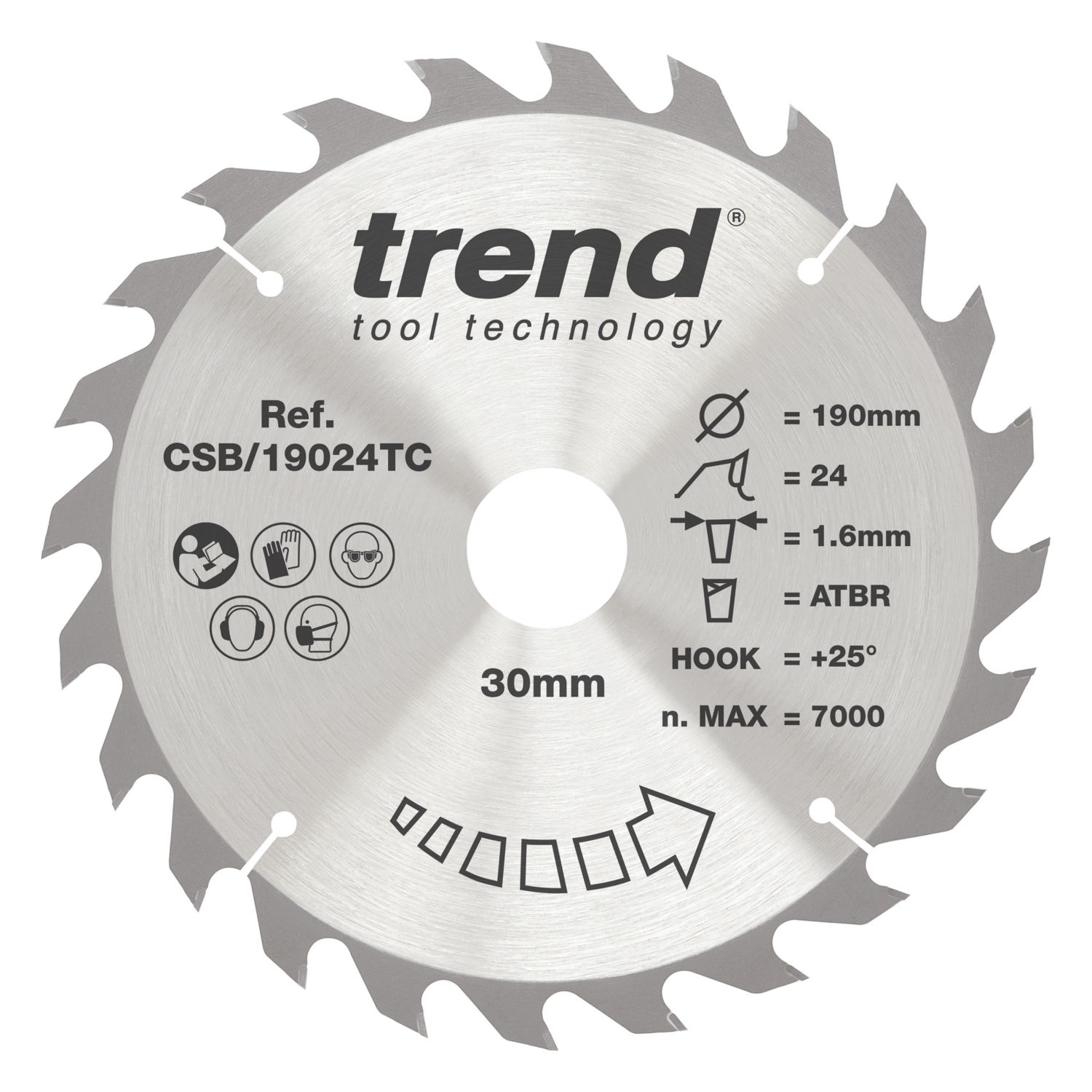 Trend CSB/19024TC Wood Thin Kerf Circular Saw Blade for Cordless Saws 190mm x 30mm 24T (451XG)
