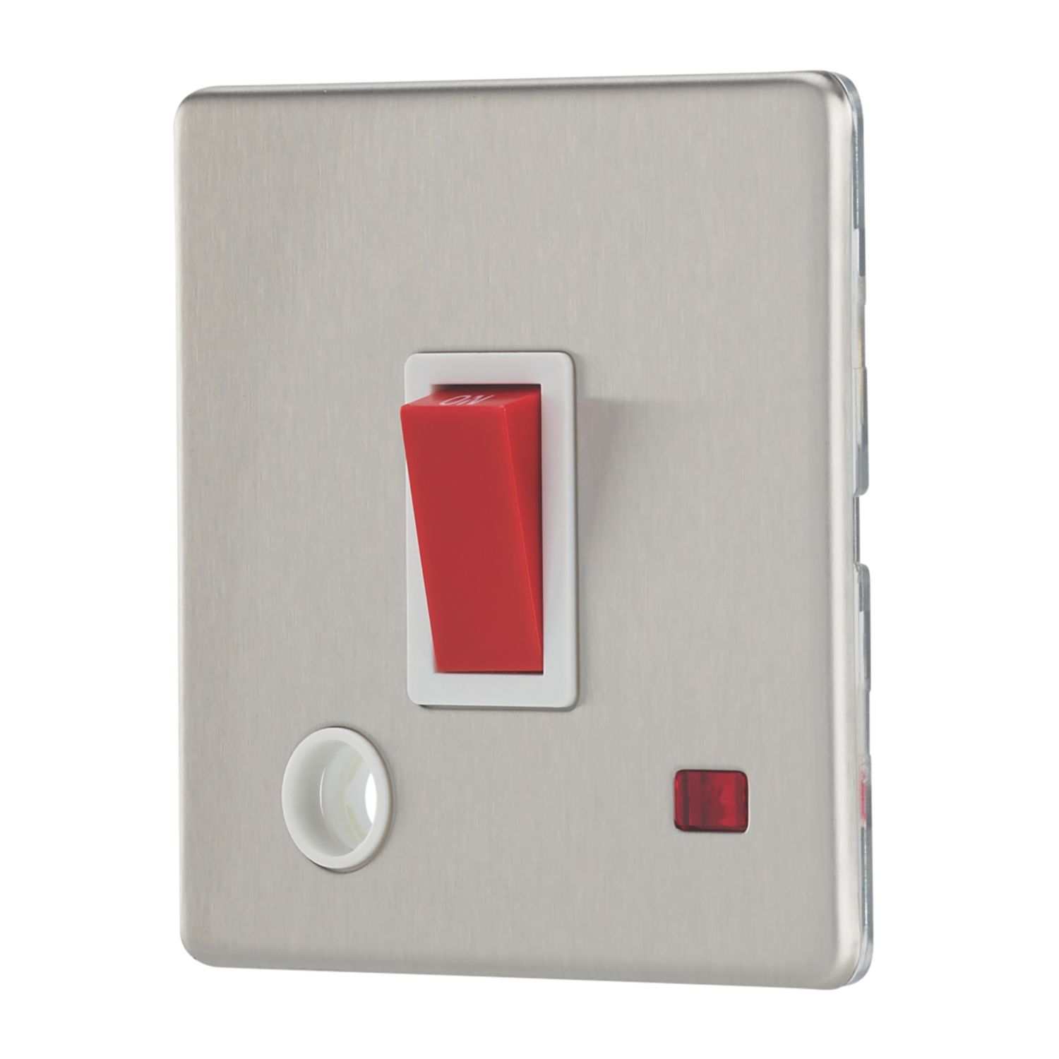 Contactum Lyric 32A 1-Gang DP Control Switch & Flex Outlet Brushed Steel with Neon with White Inserts (453RP)