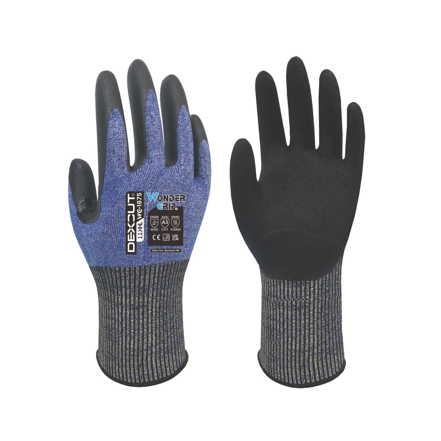 Wonder Grip WG-1875 Dexcut Cut-Resistant Gloves Blue 2X Large (458VJ)