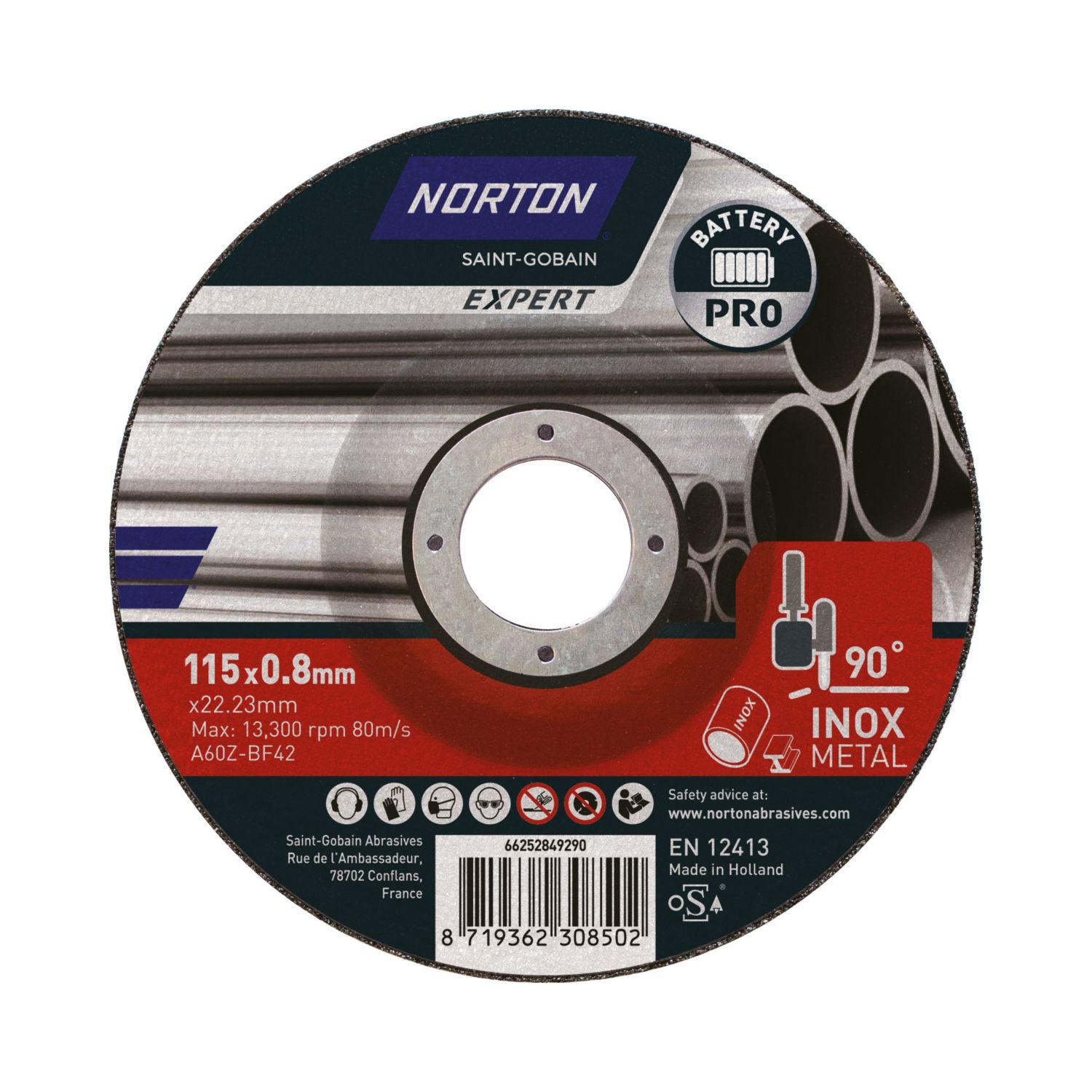 Norton A 60 Z T42 Steel Cutting Disc 115mm (4.5") x 22.23mm (461JL)