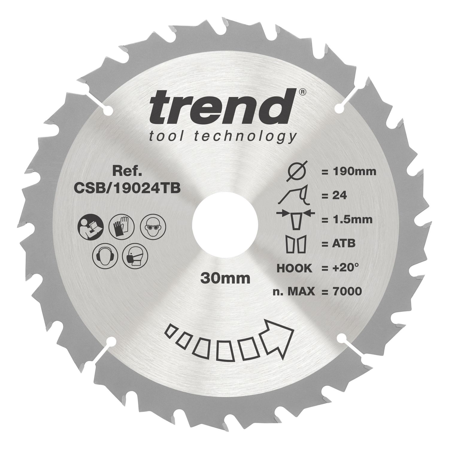 Trend Wood/Chipboard/MDF Circular Saw Blade 190mm x 30mm 24T (463AF)