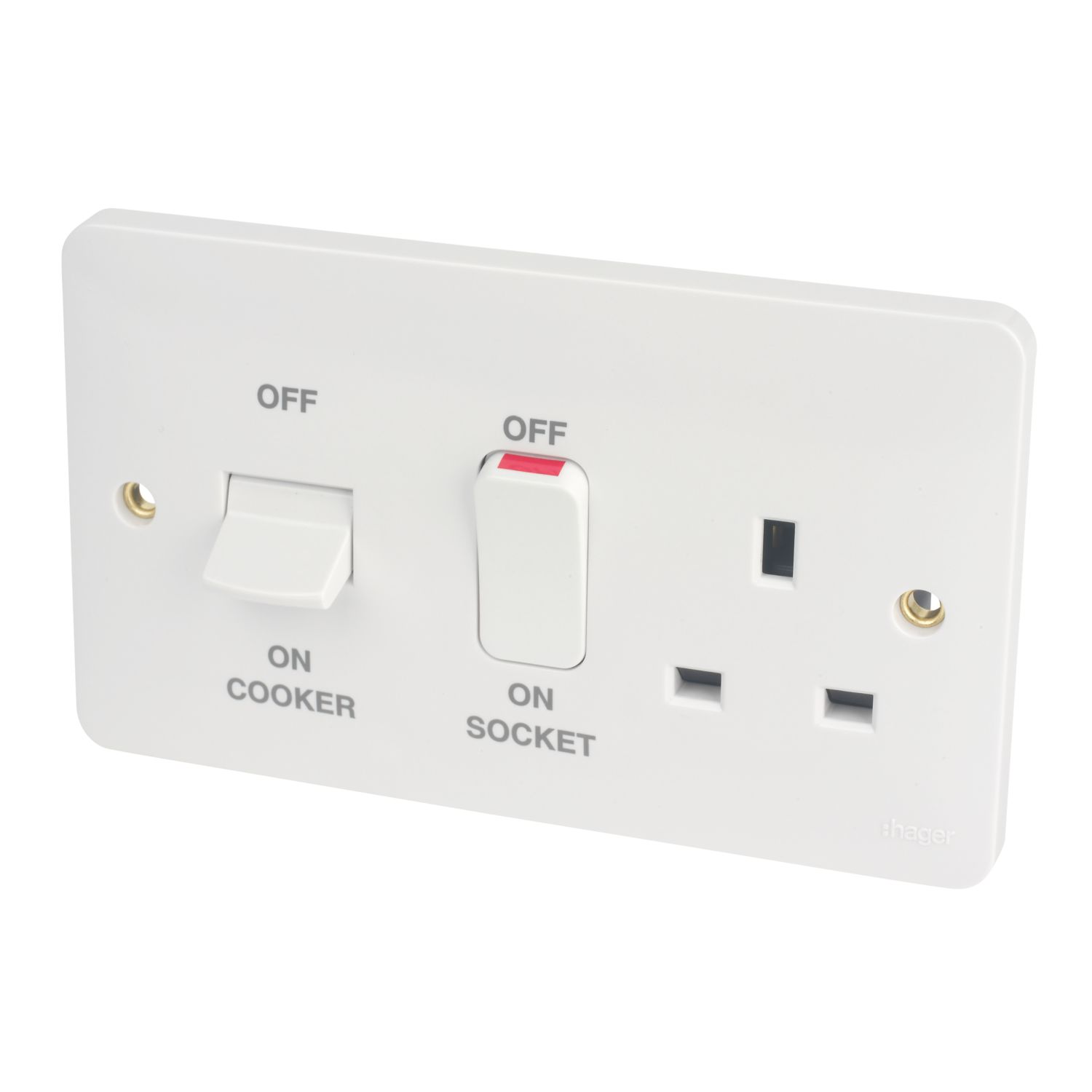 Hager Sollysta WMCC50 45A 1-Gang 2P+E Cooker Switch White with White Inserts (463AM)