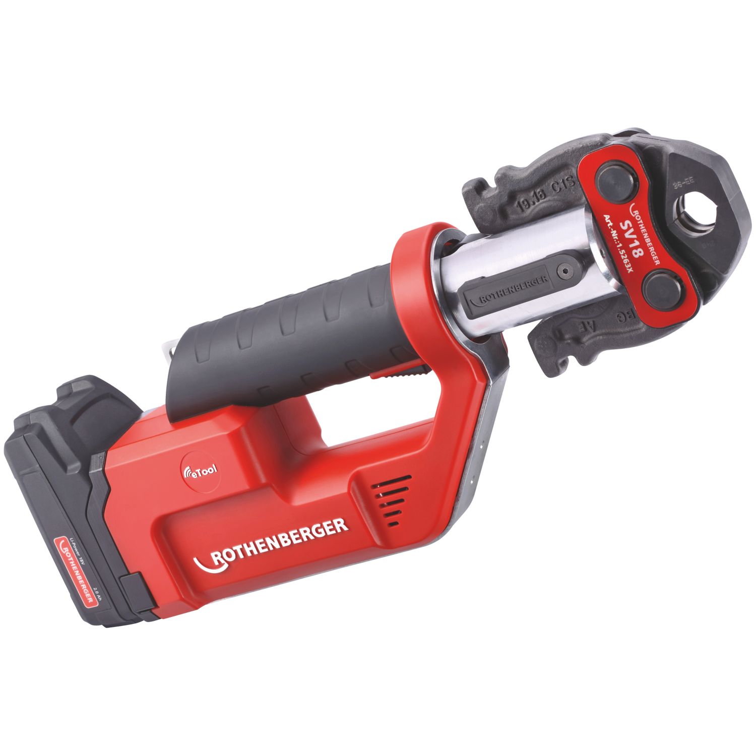 Rothenberger 1000002123 18V 1 x 2.0Ah Li-Ion CAS Brushless Cordless Press Machine & SV Profile Jaw Set (465JF)