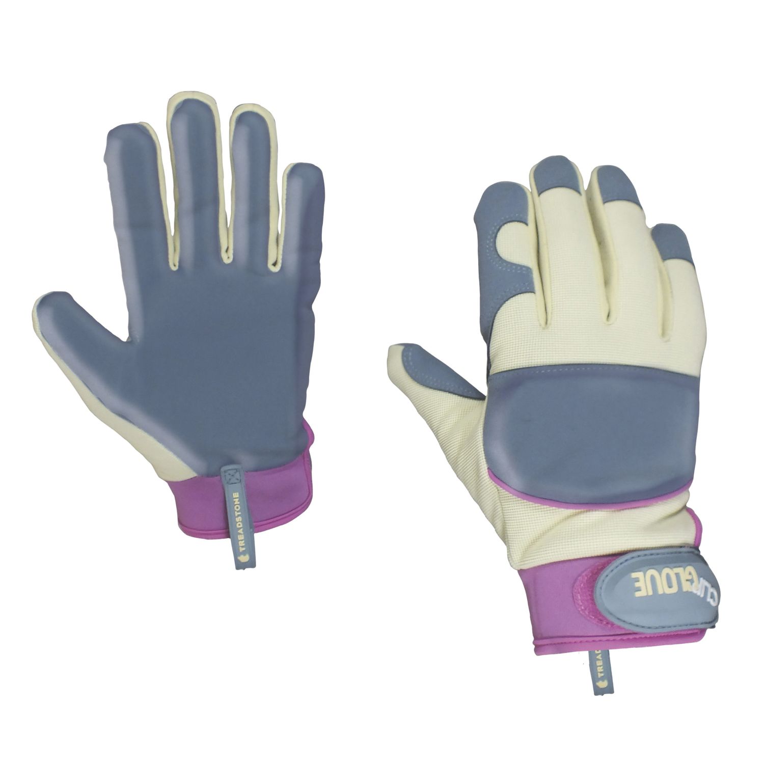 ClipGlove Leather Palm Womens Goatskin Leather Gardening Gloves Blue / Cream Medium (466YE)