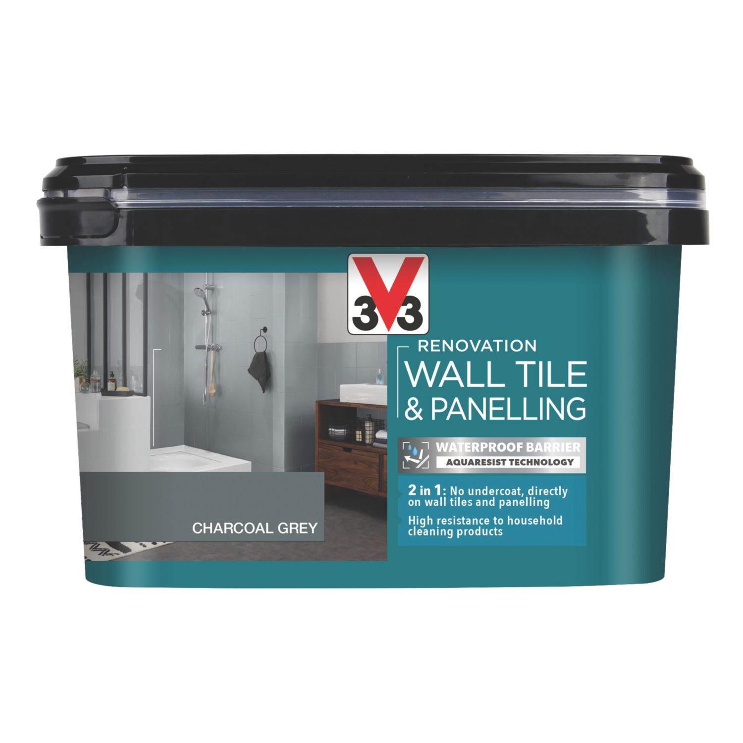 V33 2Ltr Charcoal Grey Satin Tile Paint (467FW)