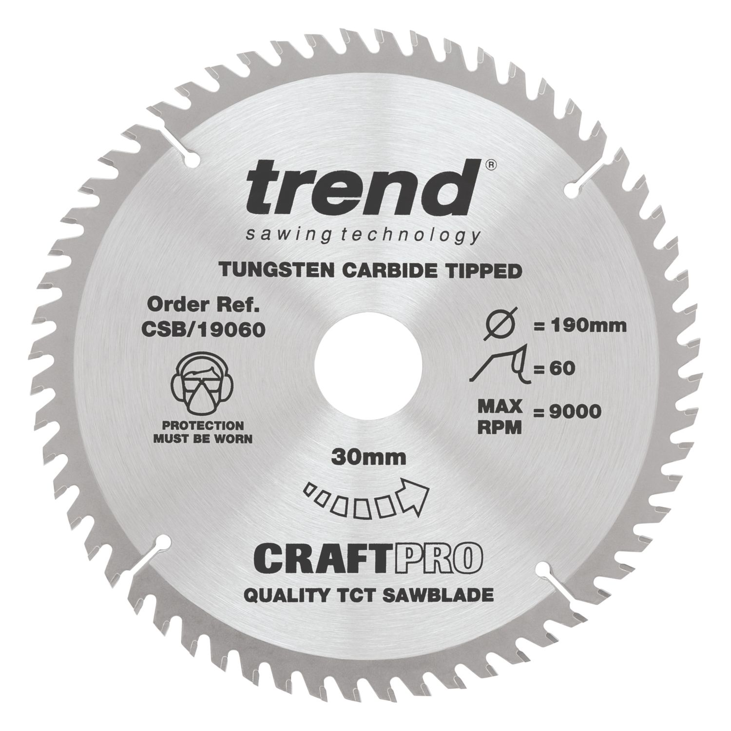 Trend CSB/19060 Wood/Chipboard/MDF Circular Saw Blade 190mm x 30mm 60T (467PV)