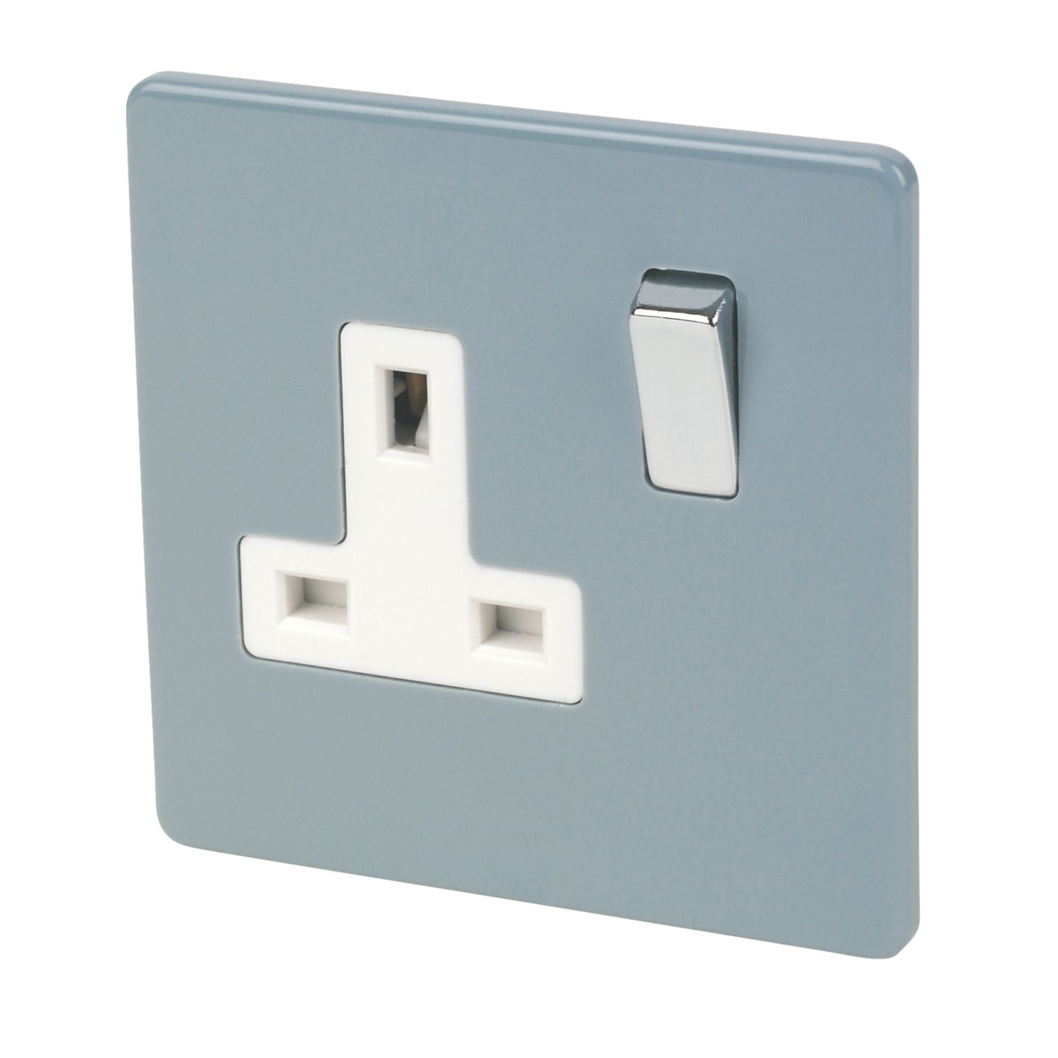 Varilight 13AX 1-Gang DP Switched Plug Socket Sky Blue with White Inserts (4680F)