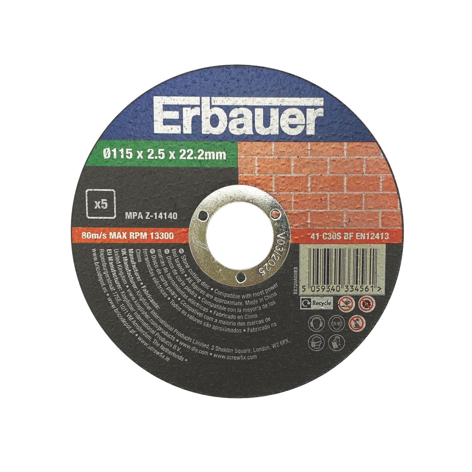 Erbauer Masonry Cutting Discs 115mm (4 1/2") x 22.2mm 5 Pack (471PH)