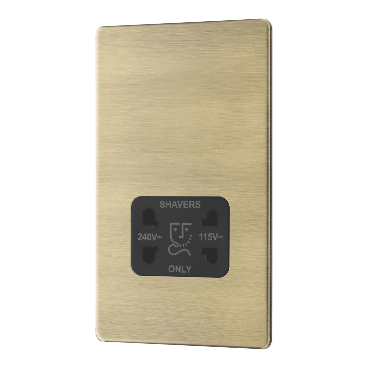 LAP 2-Gang Dual Voltage Shaver Socket 115/240V Antique Brass with Black Inserts (472PN)