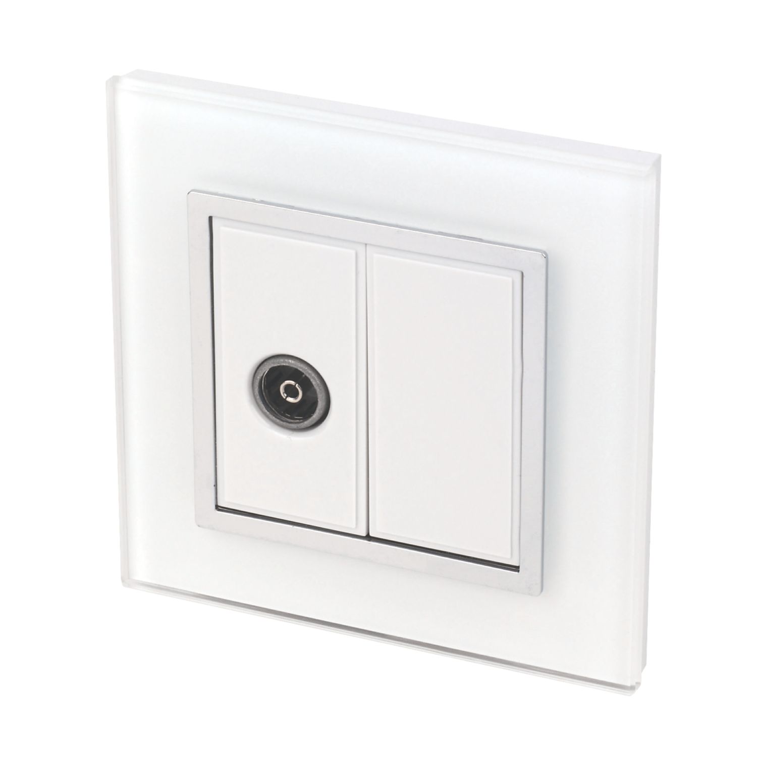 Retrotouch Crystal 1-Gang Coaxial TV Socket White Glass with White Inserts (4743J)