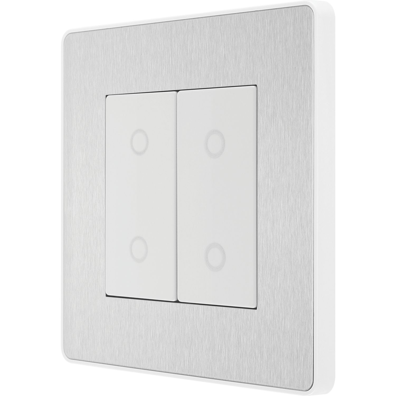 British General Evolve 2-Gang 2-Way LED Double Secondary Touch Trailing Edge Dimmer Switch Brushed Steel with White Inserts (474PY)