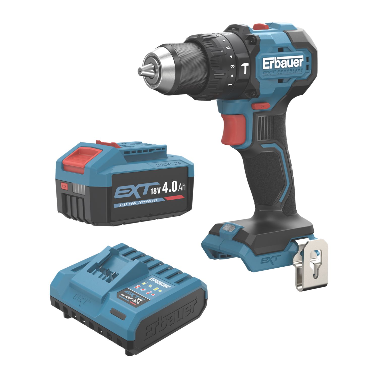 Erbauer ERI1092COM 18V 1 x 4.0Ah Li-Ion EXT Brushless Cordless Combi Drill (476YM)