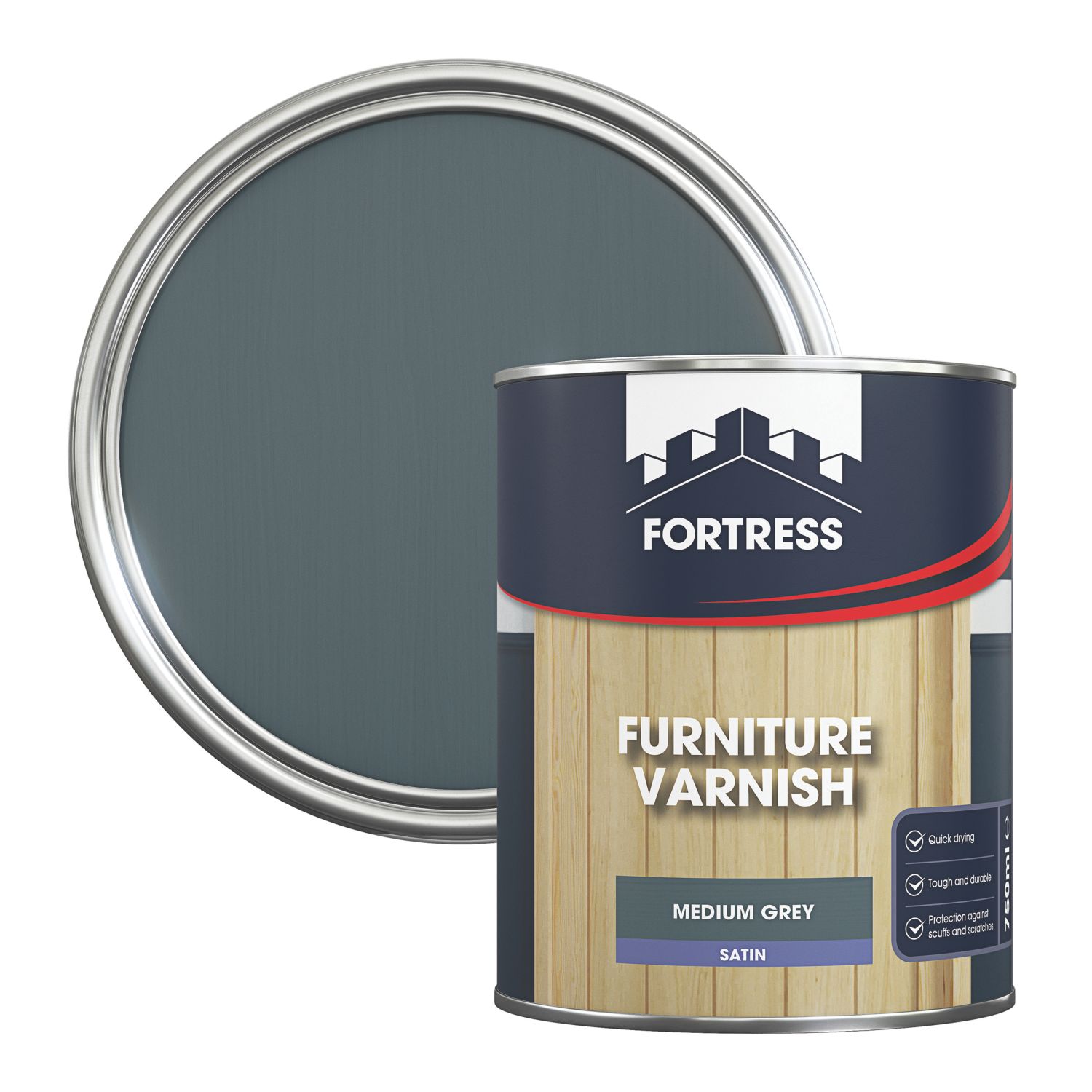 Fortress 750ml Mid Grey Satin Water-Based Interior Furniture Varnish (477JM)