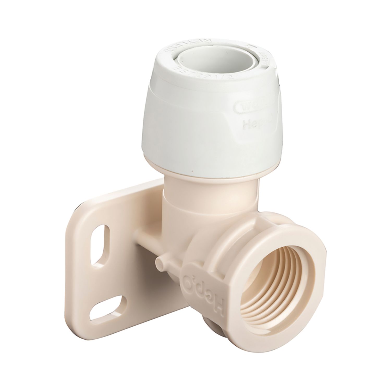 Hep2O Plastic Push-Fit Adapting 90° Keyless Wall Plate Elbow 15mm x 1/2" (479RE)