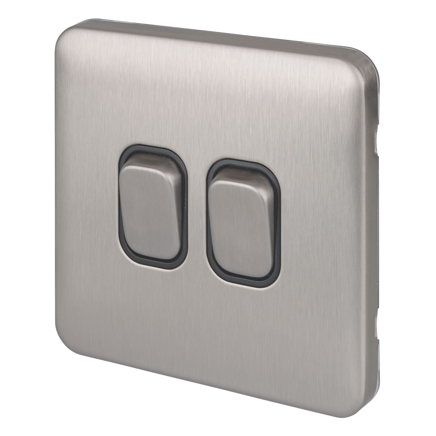Schneider Electric Lisse Deco 10AX 2-Gang 2-Way Light Switch Brushed Stainless Steel with Black Inserts (480CC)